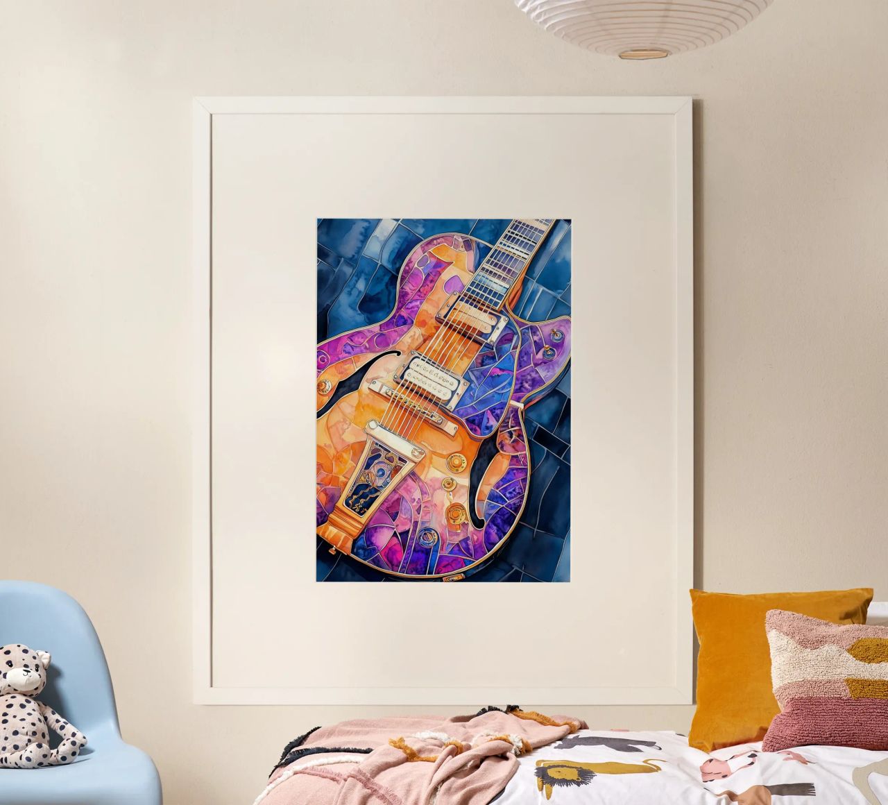 Guitar music watercolor art poster by Justyna Jaszke JBJart