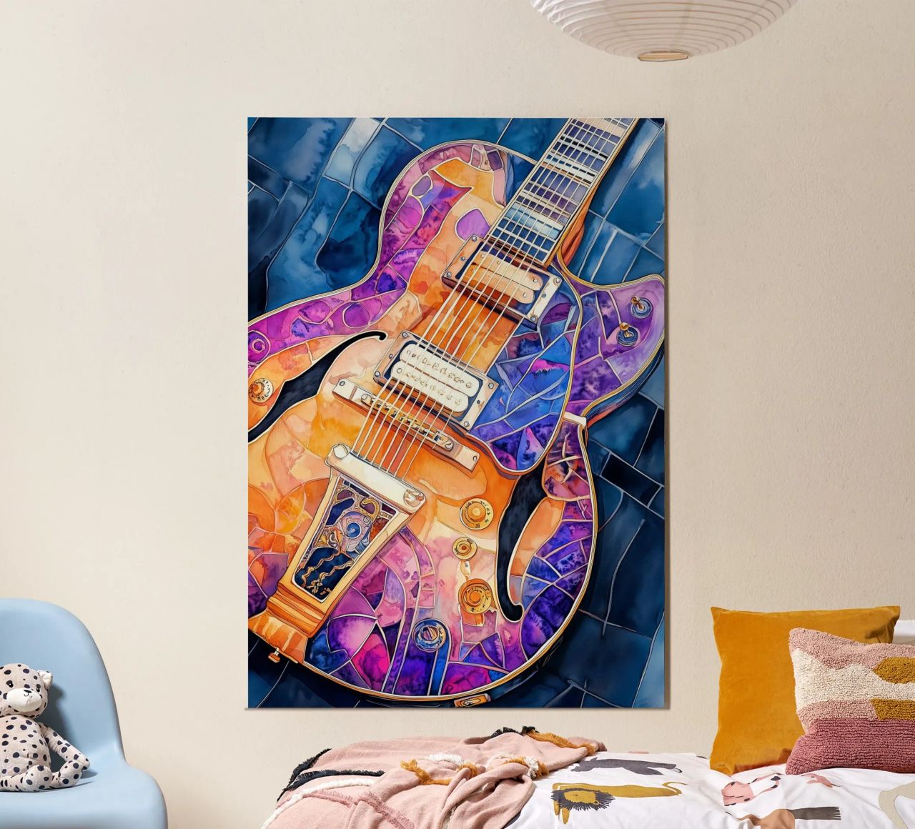Guitar music watercolor art poster by Justyna Jaszke JBJart