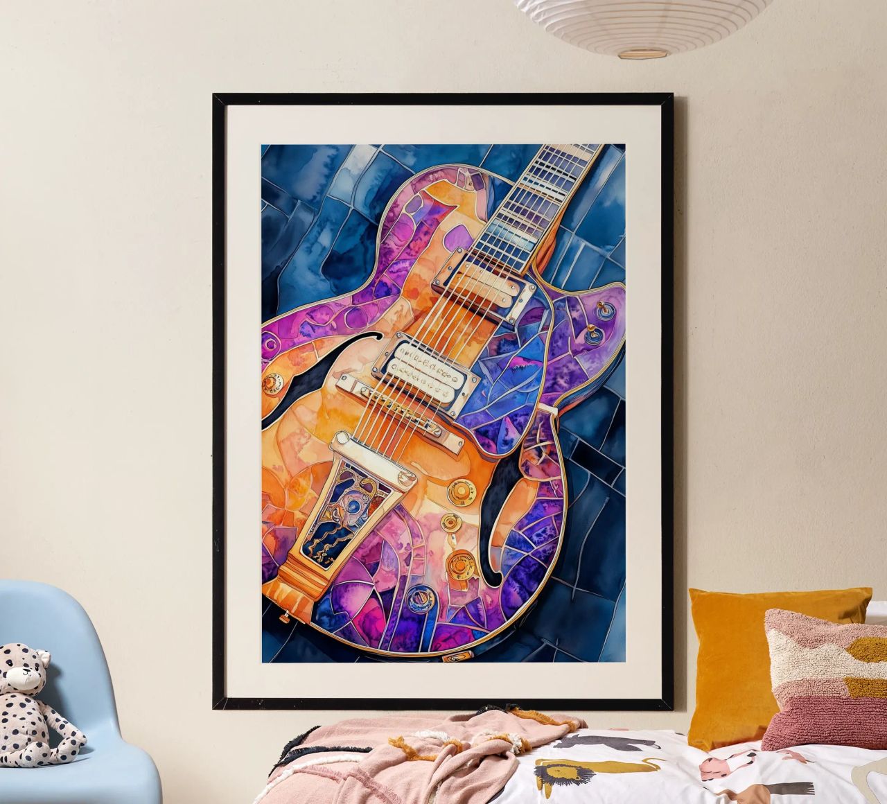 Guitar music watercolor art poster by Justyna Jaszke JBJart