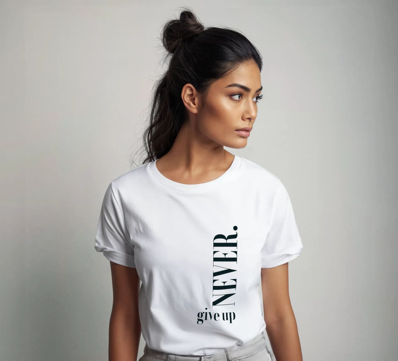 Niemals aufgeben Moderne, minimalistische Typografie T-Shirt von YV TYPOGRAPHY