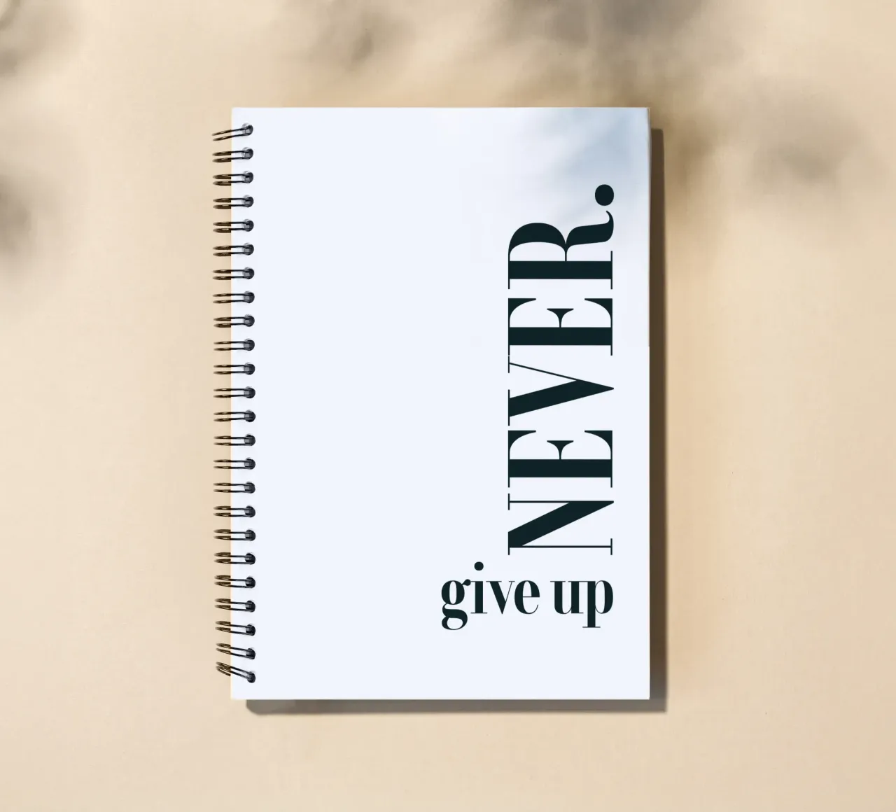 Never Give Up Modern Minimalist Typography spiral notebook by YV TYPOGRAPHY