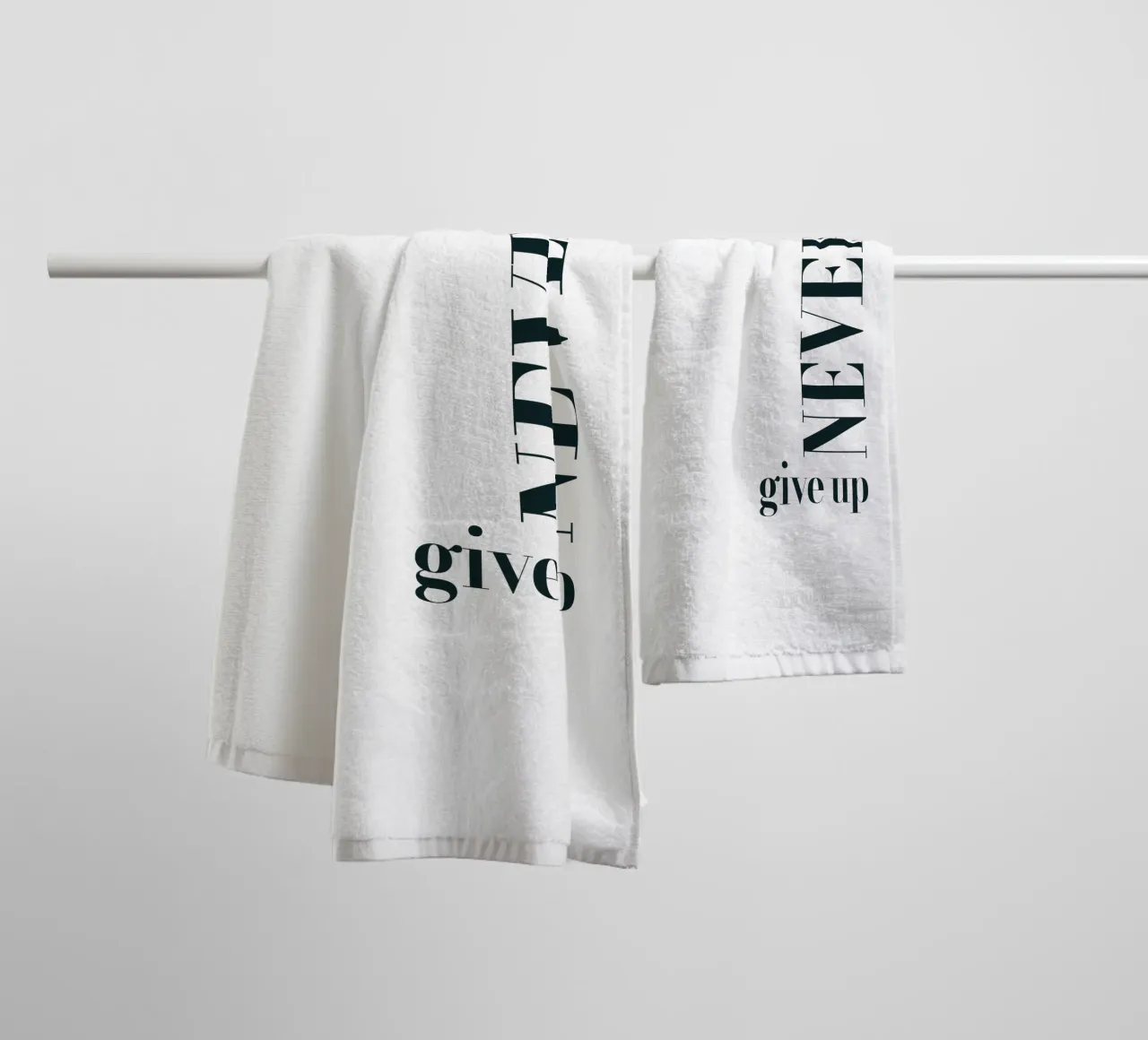 Never Give Up Modern Minimalist Typography towel by YV TYPOGRAPHY