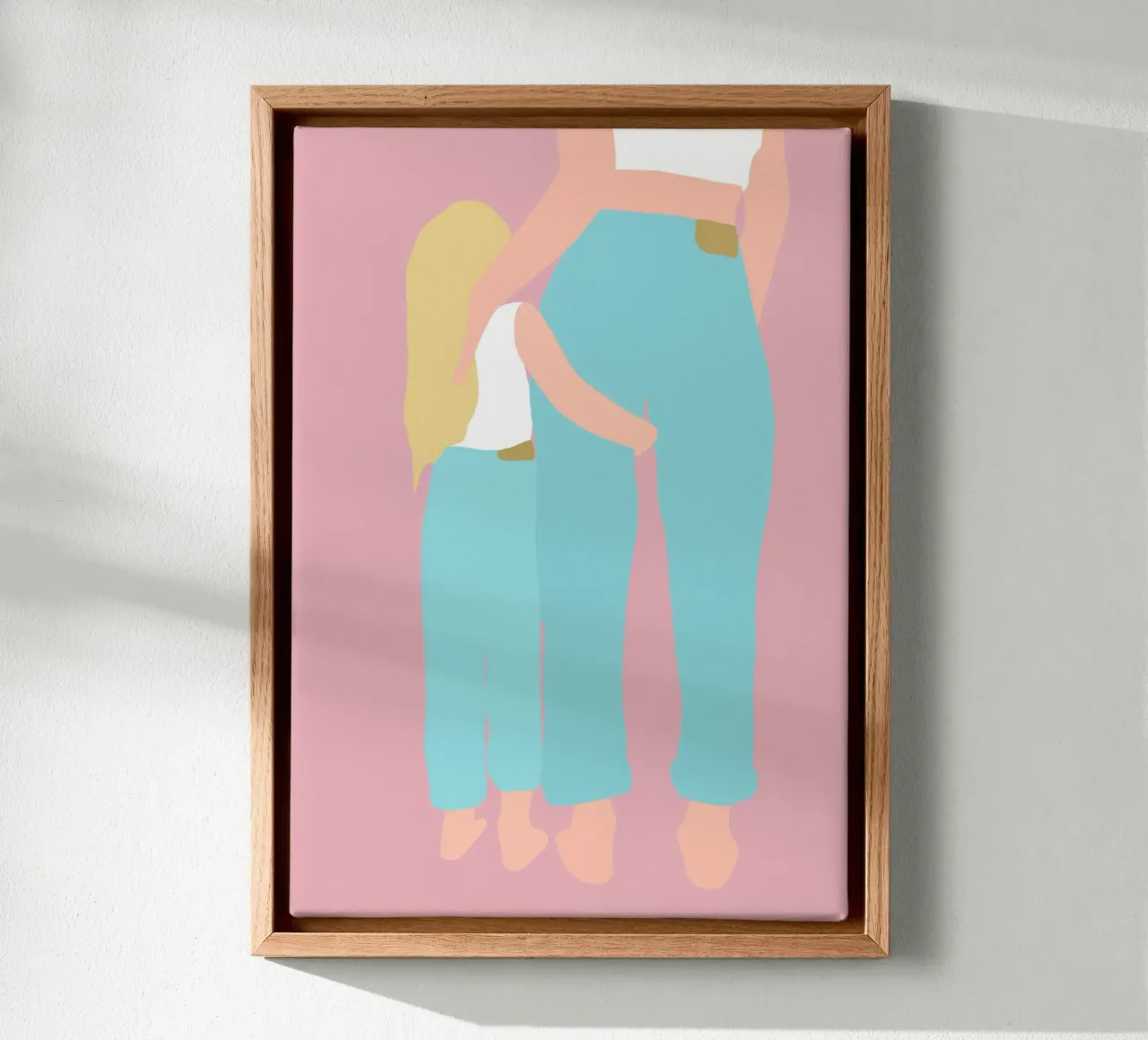 MINI ME - Mama en dochter geïllustreerd in een minimalistische stijl canvas met Baklijst van Tine Taler