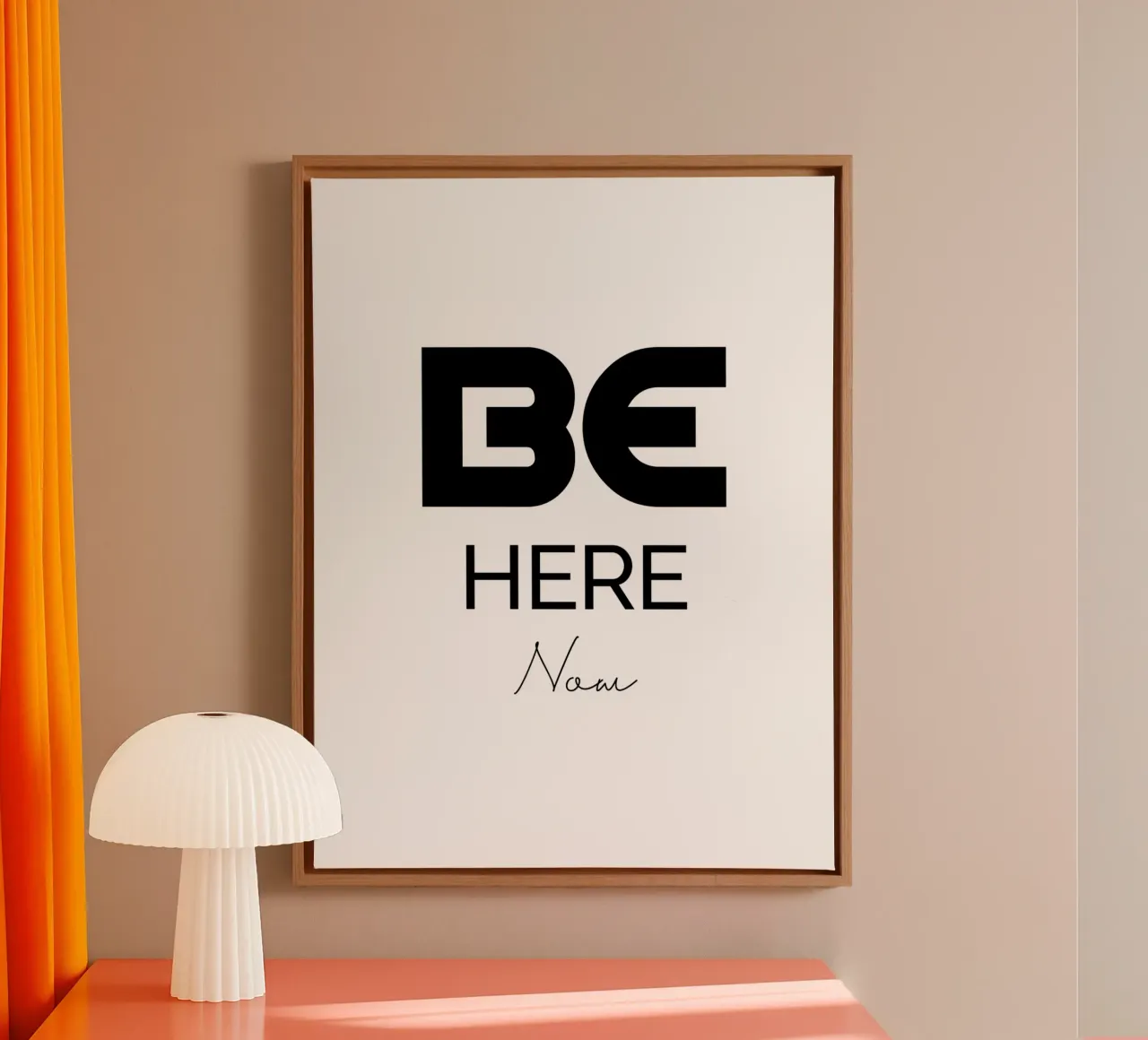 Be Here Now Simple Modern Minimalist Typography canvas with Floater frame by YV TYPOGRAPHY