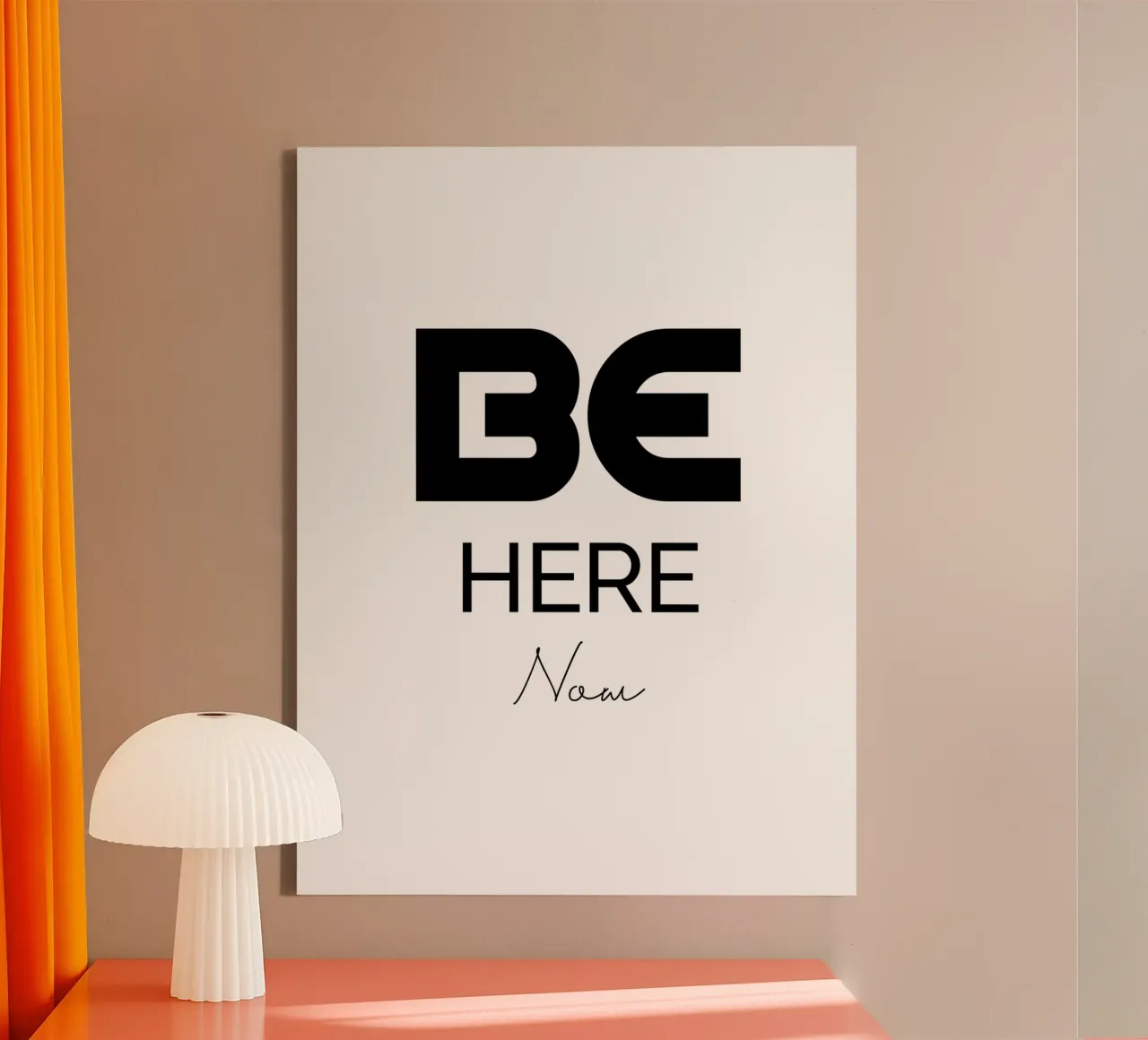 Be Here Now Simple Modern Minimalist Typography canvas with Floater frame by YV TYPOGRAPHY
