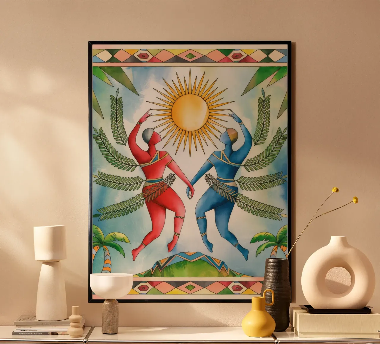 Simmetria tropicale poster con telaio in alluminio da Artie Shifa
