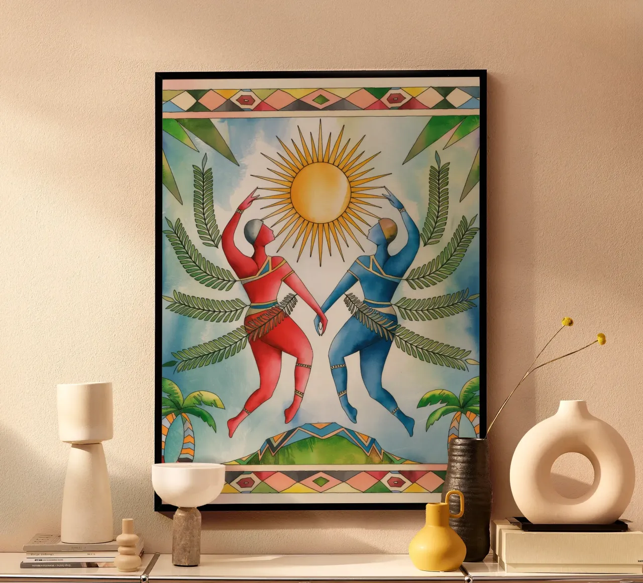 Simmetria tropicale poster con telaio in alluminio da Artie Shifa