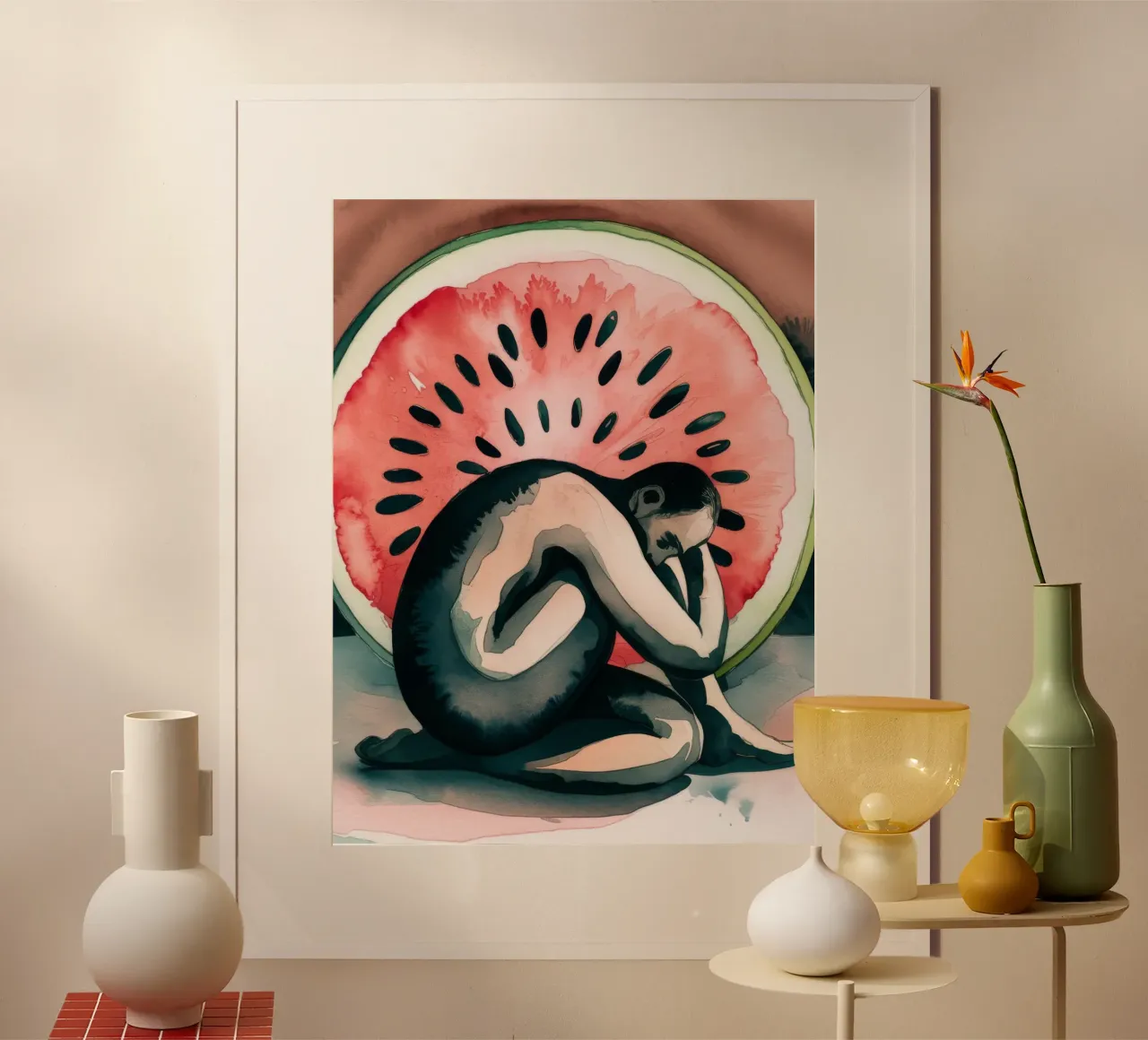 Solitudine dell'anguria poster con telaio in plastica da Artie Shifa