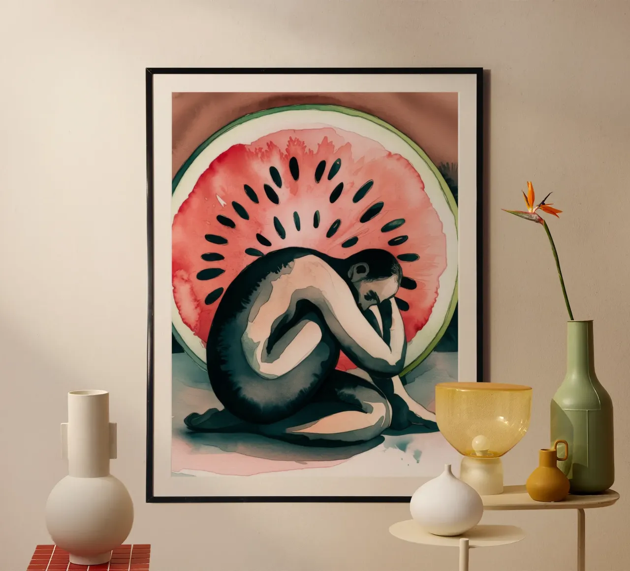 Solitudine dell'anguria poster con telaio in plastica da Artie Shifa