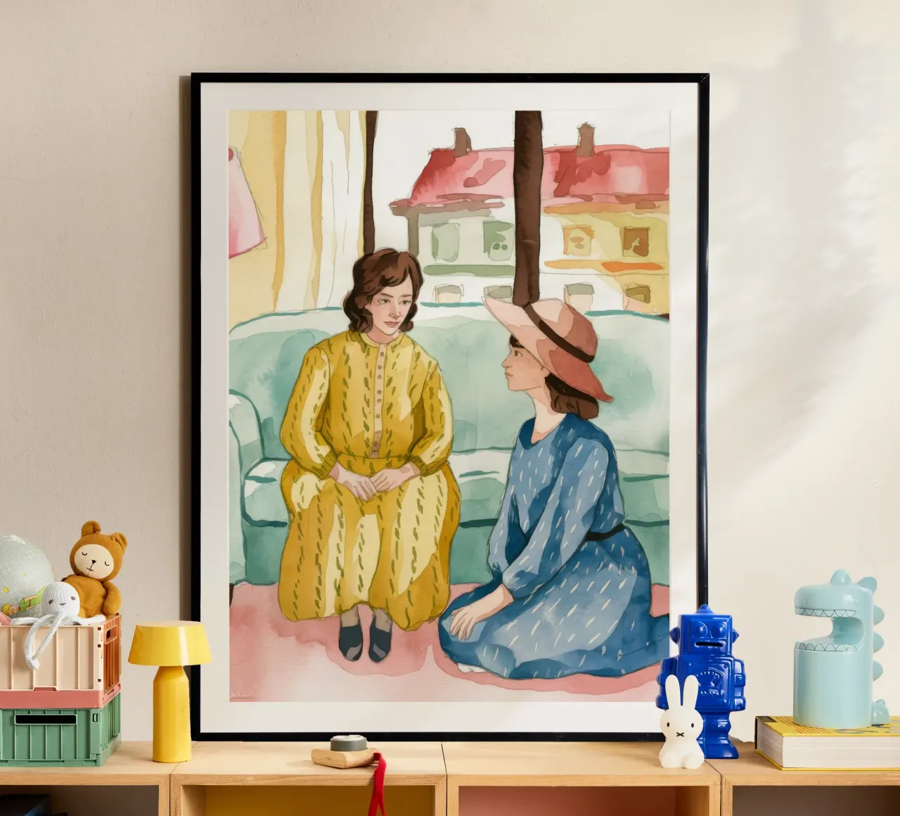 Conversazione in salotto poster con telaio in plastica da Artie Shifa