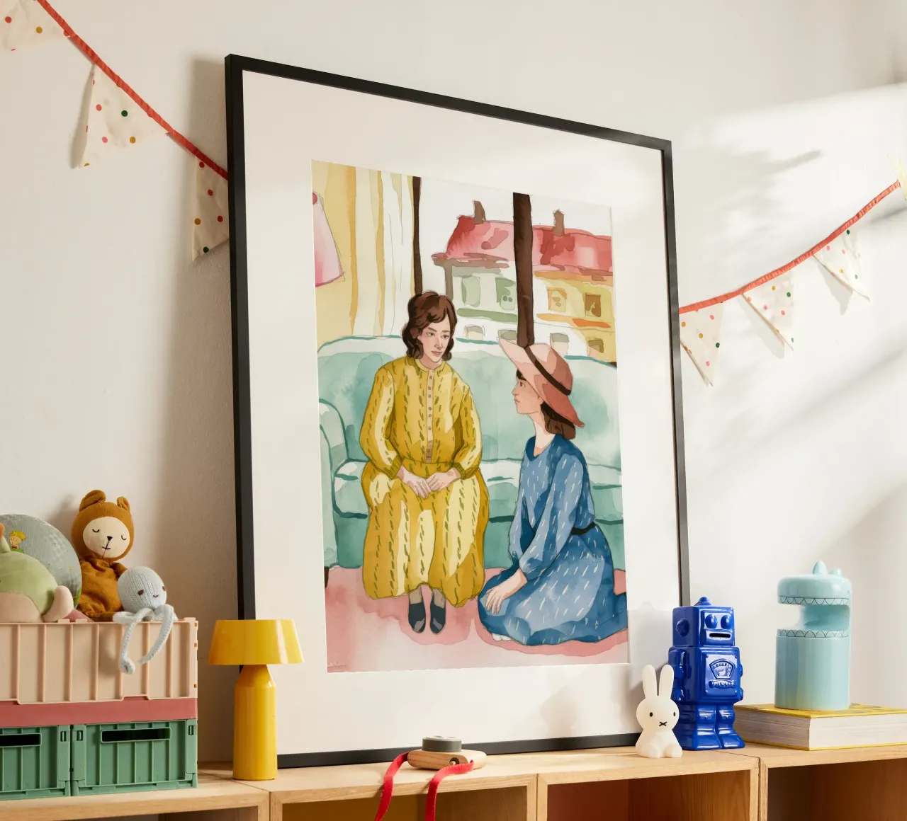 Conversazione in salotto poster con telaio in plastica da Artie Shifa