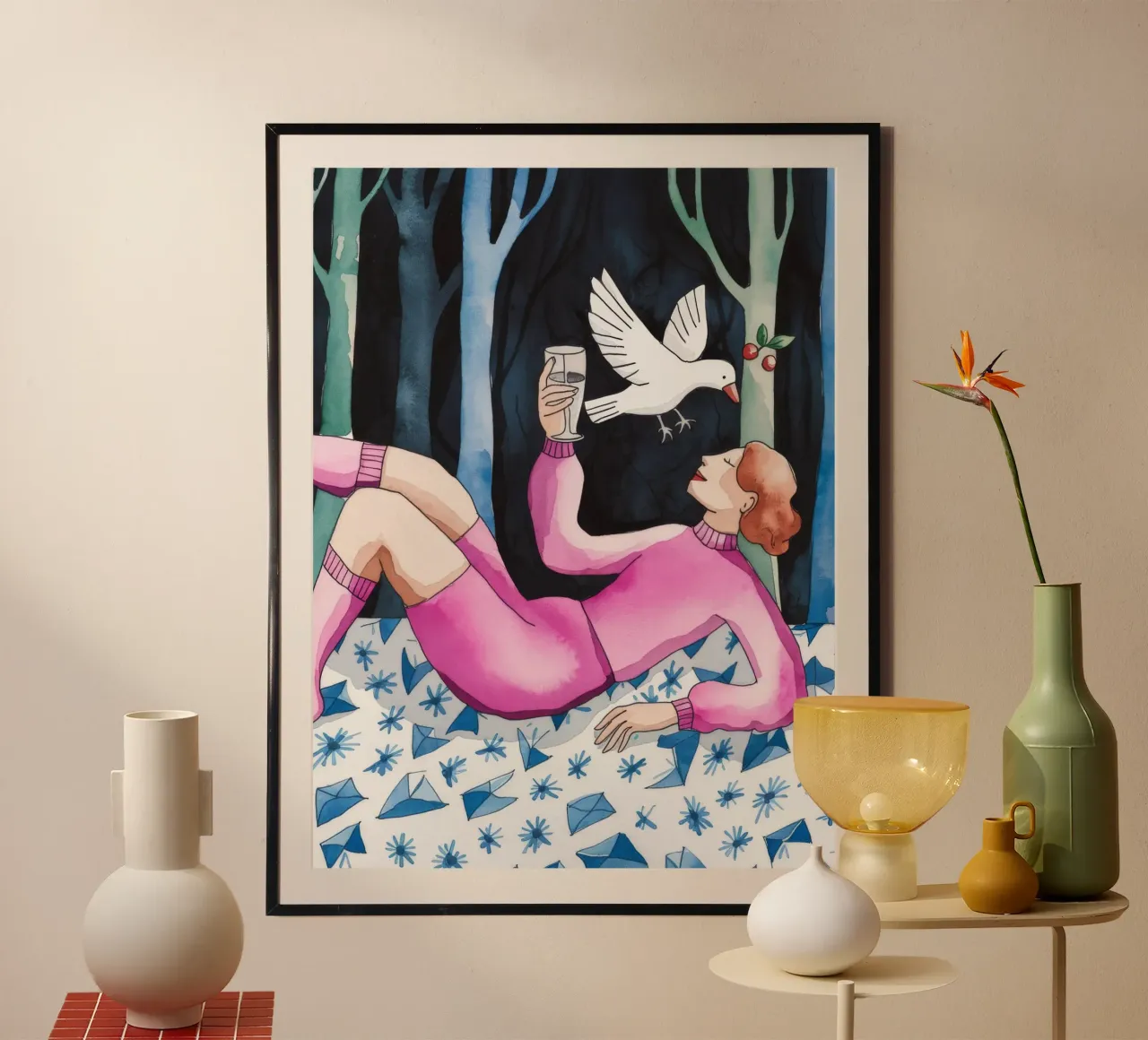 Paesaggio onirico alla ciliegia poster con telaio in plastica da Artie Shifa
