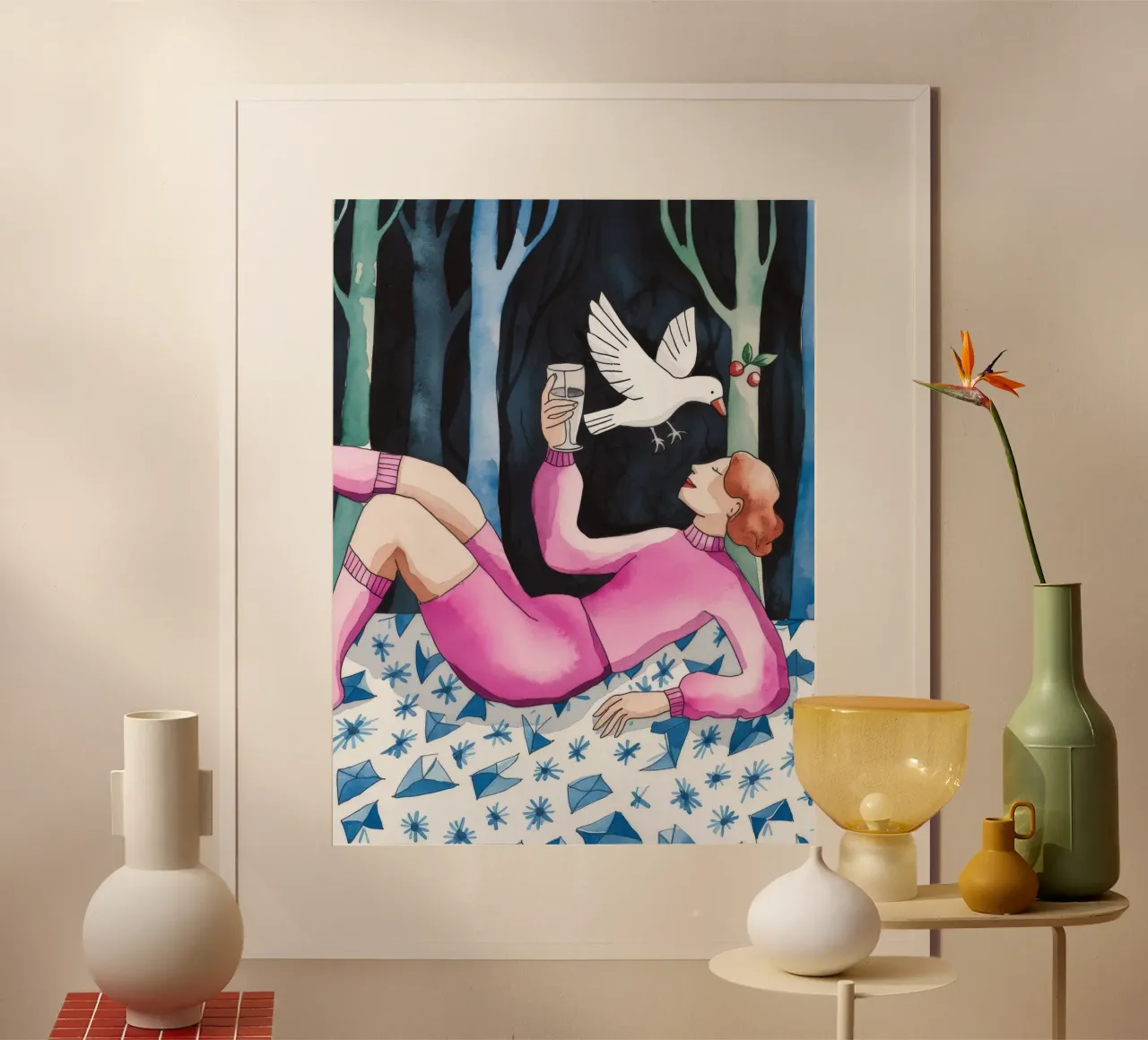 Paesaggio onirico alla ciliegia poster con telaio in plastica da Artie Shifa