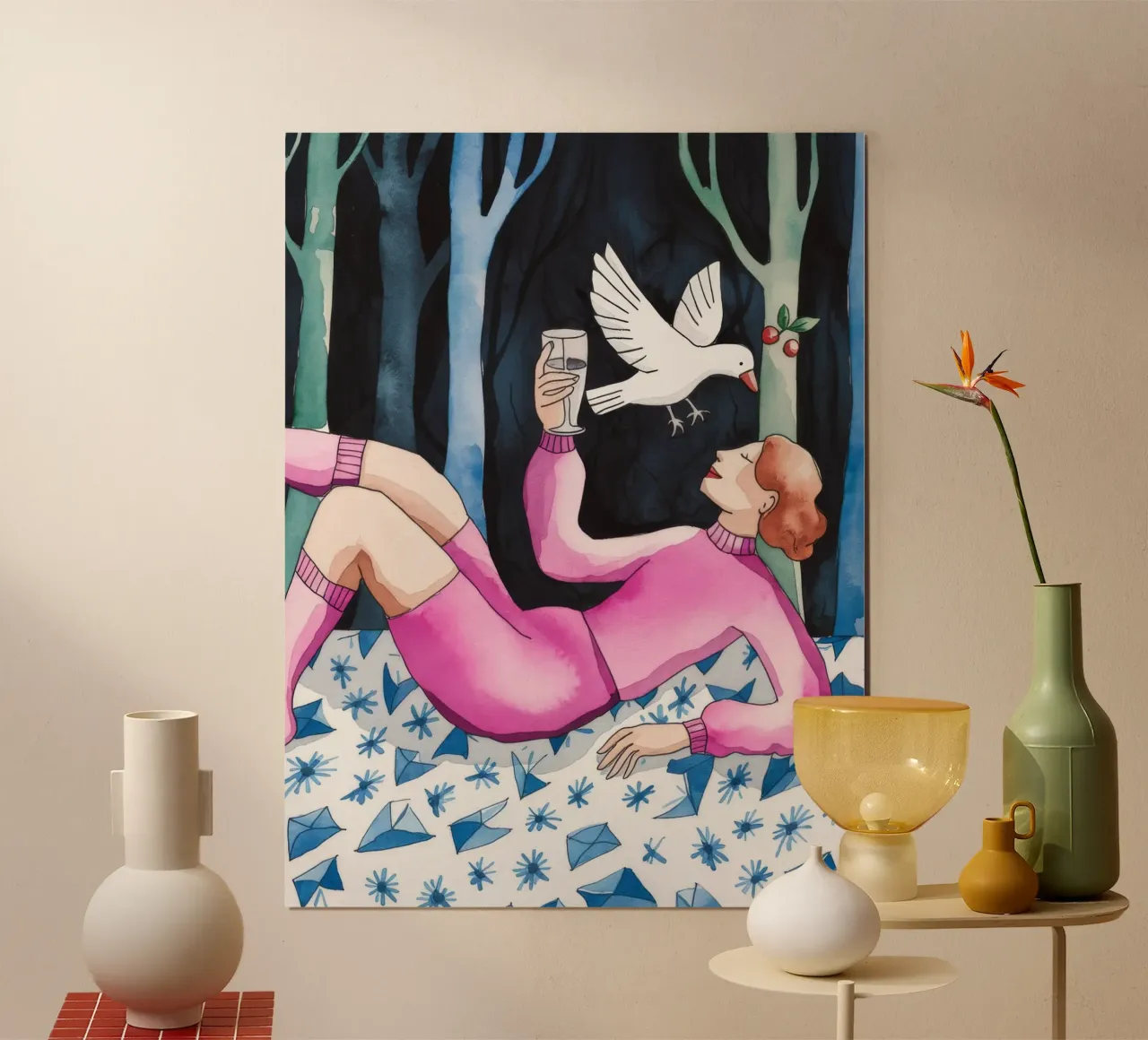 Paesaggio onirico alla ciliegia poster con telaio in plastica da Artie Shifa