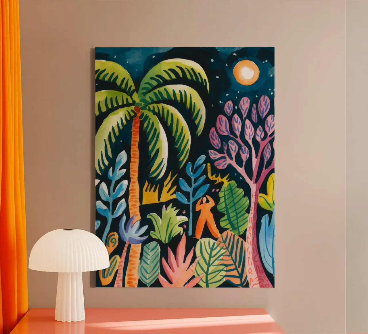 Nacht Jungle Symfonie canvas met Baklijst van Artie Shifa