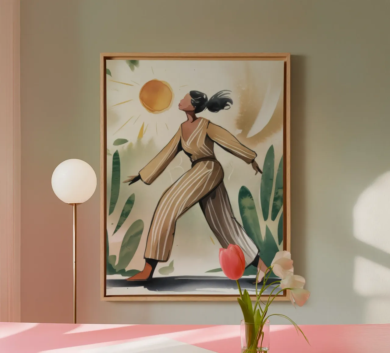 Sunlit Stroll canvas with Floater frame by Artie Shifa