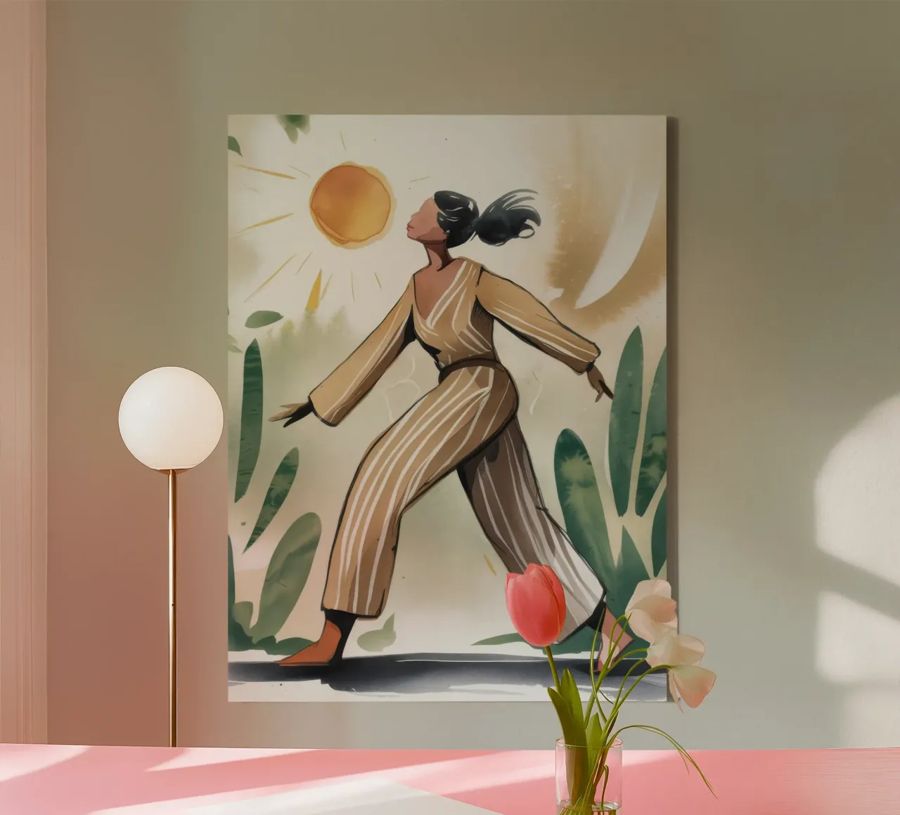 Sunlit Stroll canvas with Floater frame by Artie Shifa