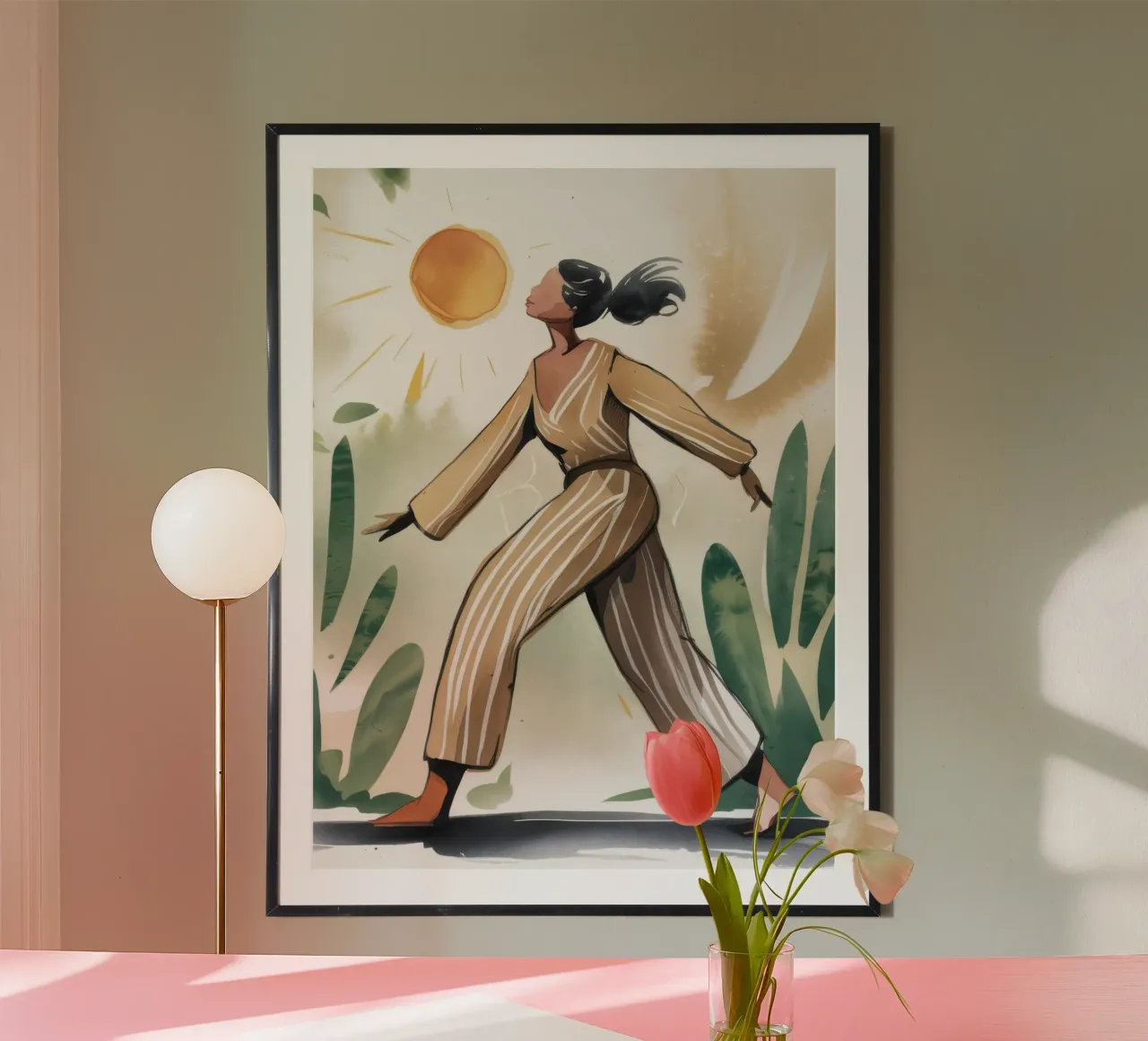 Passeggiata al sole poster con telaio in alluminio da Artie Shifa