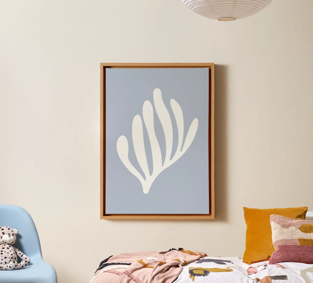 Abstract koraalrif (blauwe tint) canvas met Baklijst van Paigaam Studio