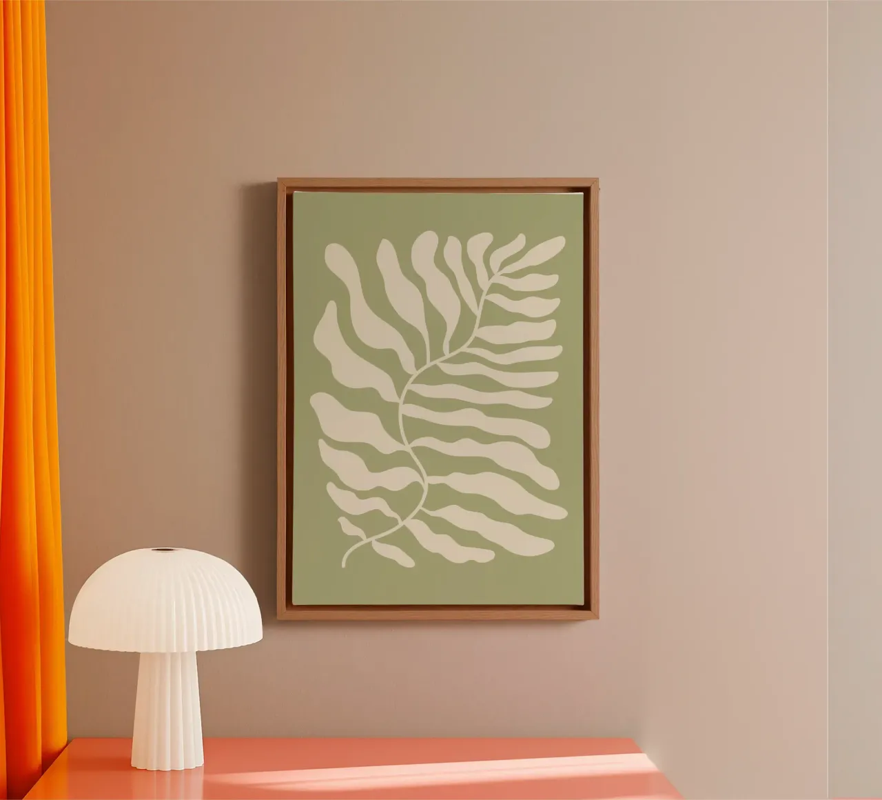 Matisse abstracte varen (saliegroene tint) canvas met Baklijst van Paigaam Studio