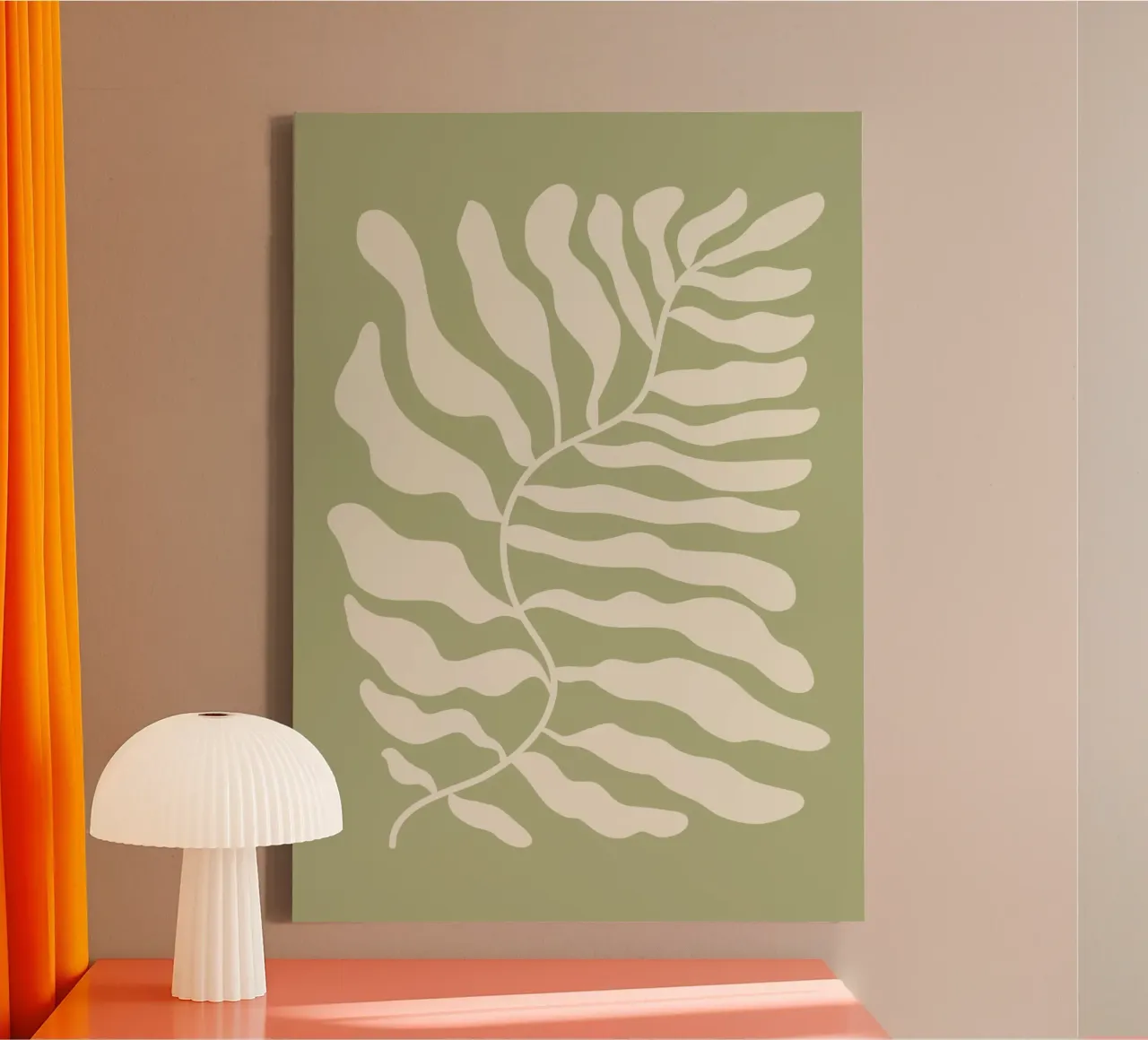 Matisse abstracte varen (saliegroene tint) canvas met Baklijst van Paigaam Studio