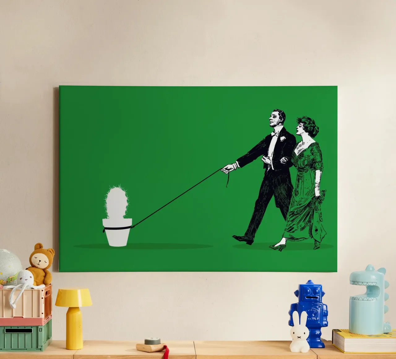Walking The Cactus tela con Cornice a cassetta da Rob Art | Illustration
