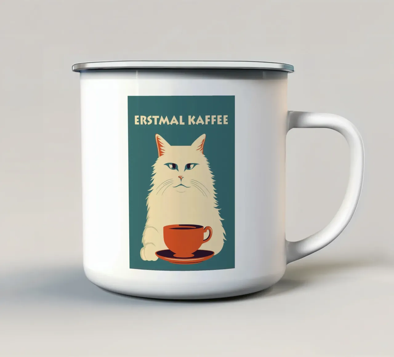 Poster da cucina Coffee first | Cat tazza in smalto da Autofocus