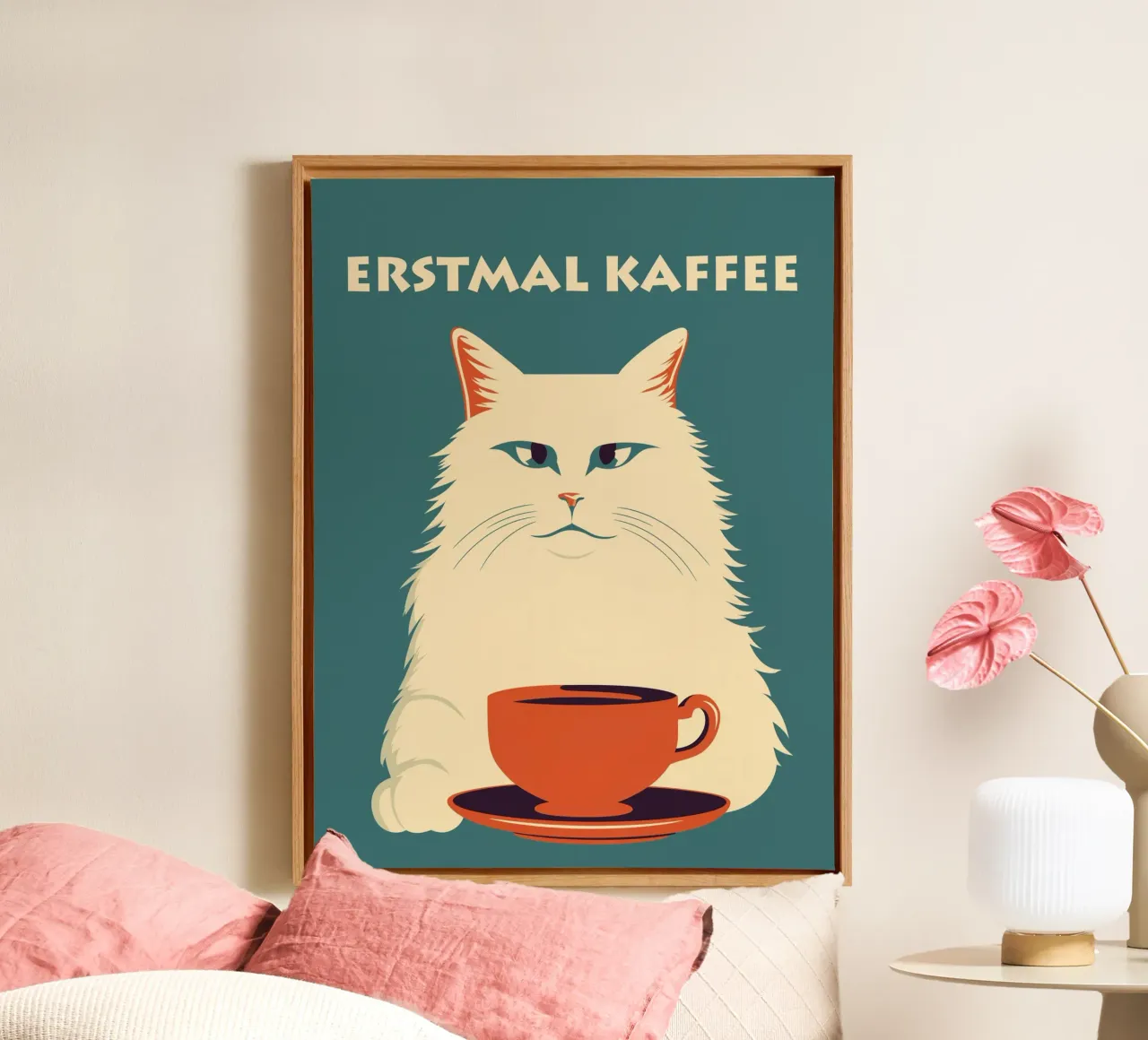 Poster da cucina Coffee first | Cat tela con Cornice a cassetta da Autofocus