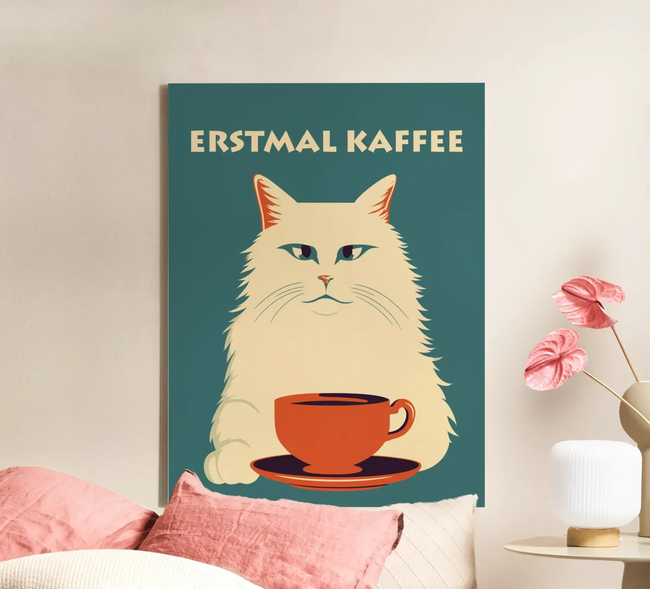 Poster da cucina Coffee first | Cat tela con Cornice a cassetta da Autofocus