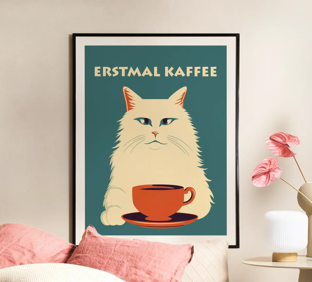 Poster da cucina Coffee first | Cat poster con telaio in legno da Autofocus