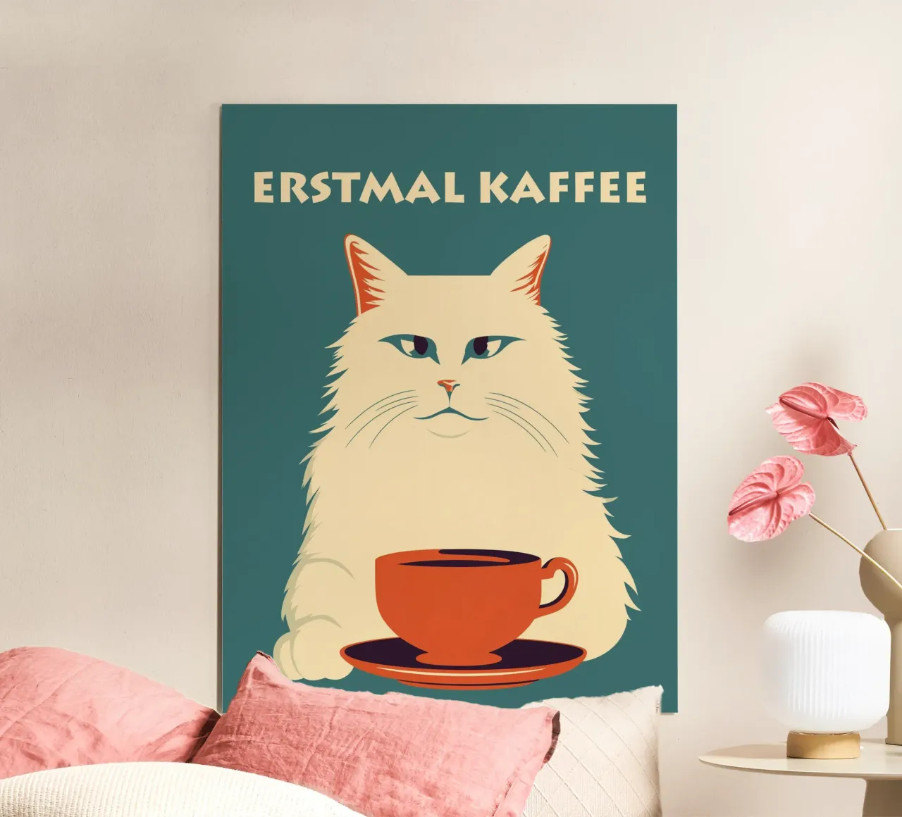 Poster da cucina Coffee first | Cat poster con telaio in legno da Autofocus