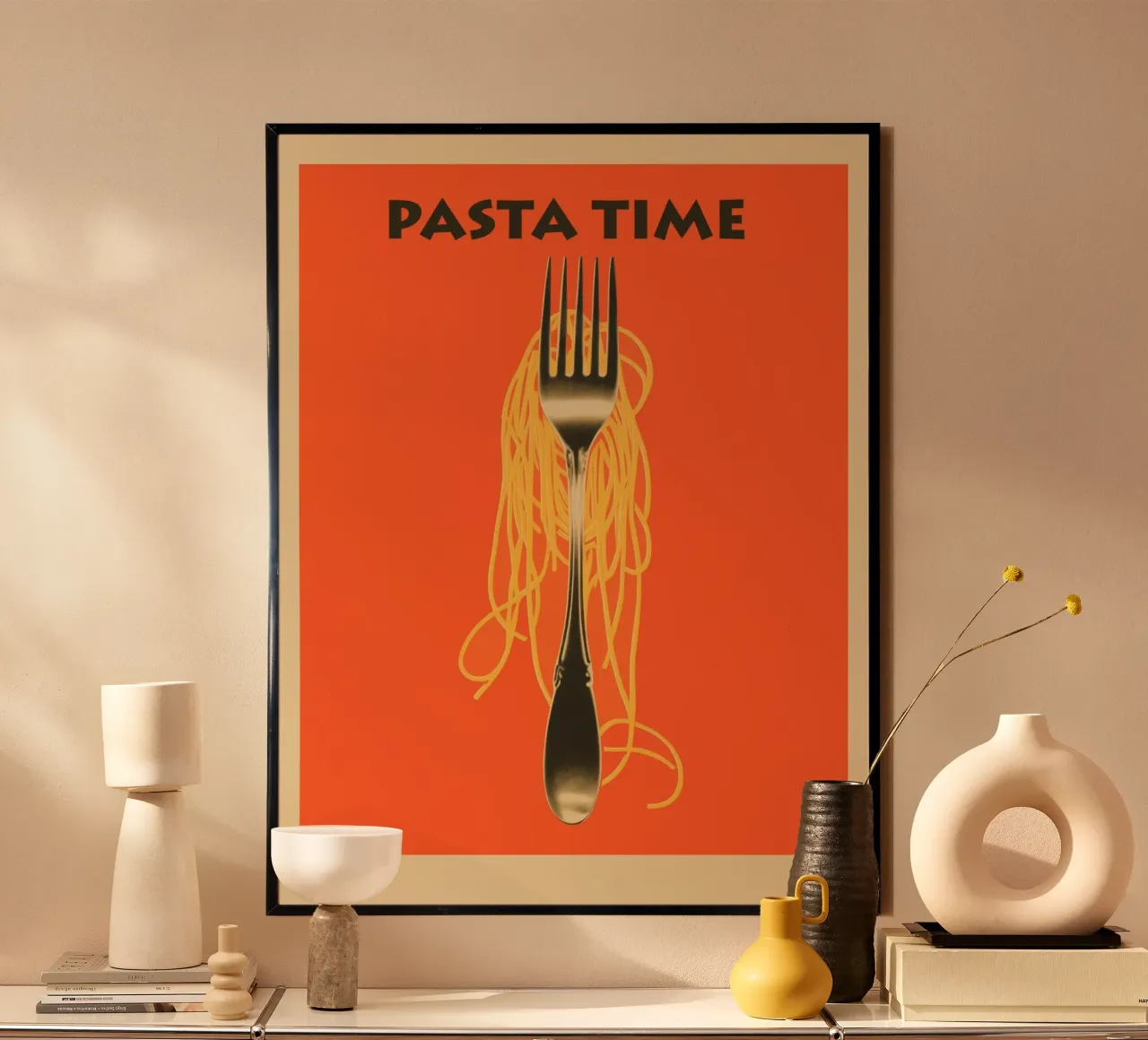 Pasta Time | L'Italia nella vostra cucina poster con telaio in legno da Autofocus