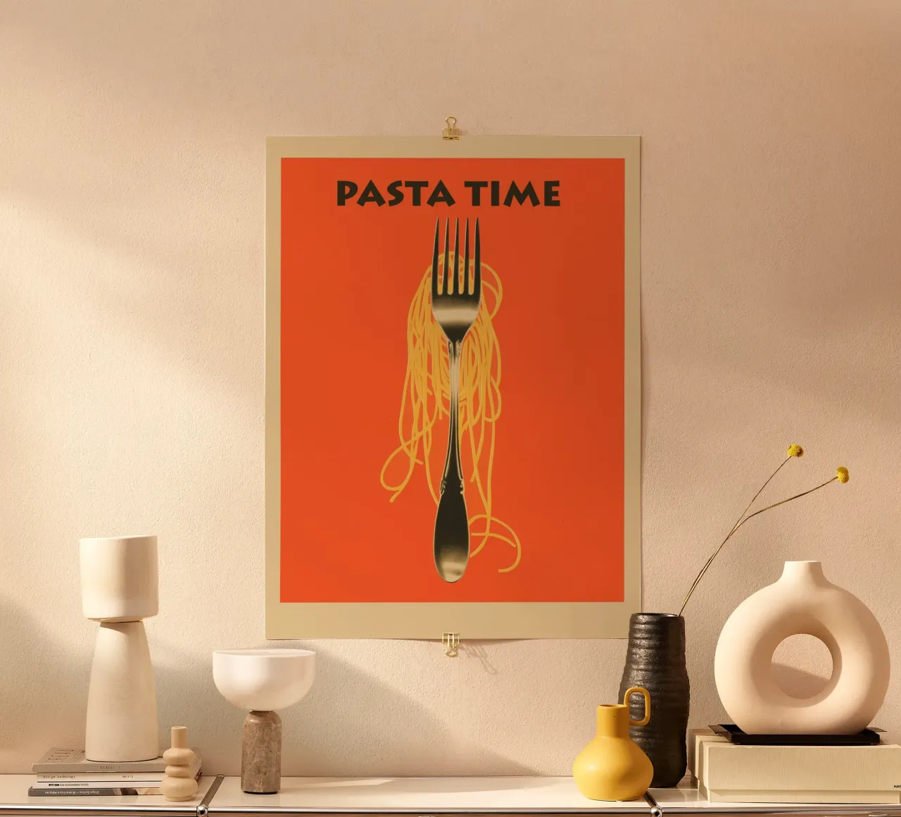 Pasta Time | L'Italia nella vostra cucina poster con telaio in legno da Autofocus