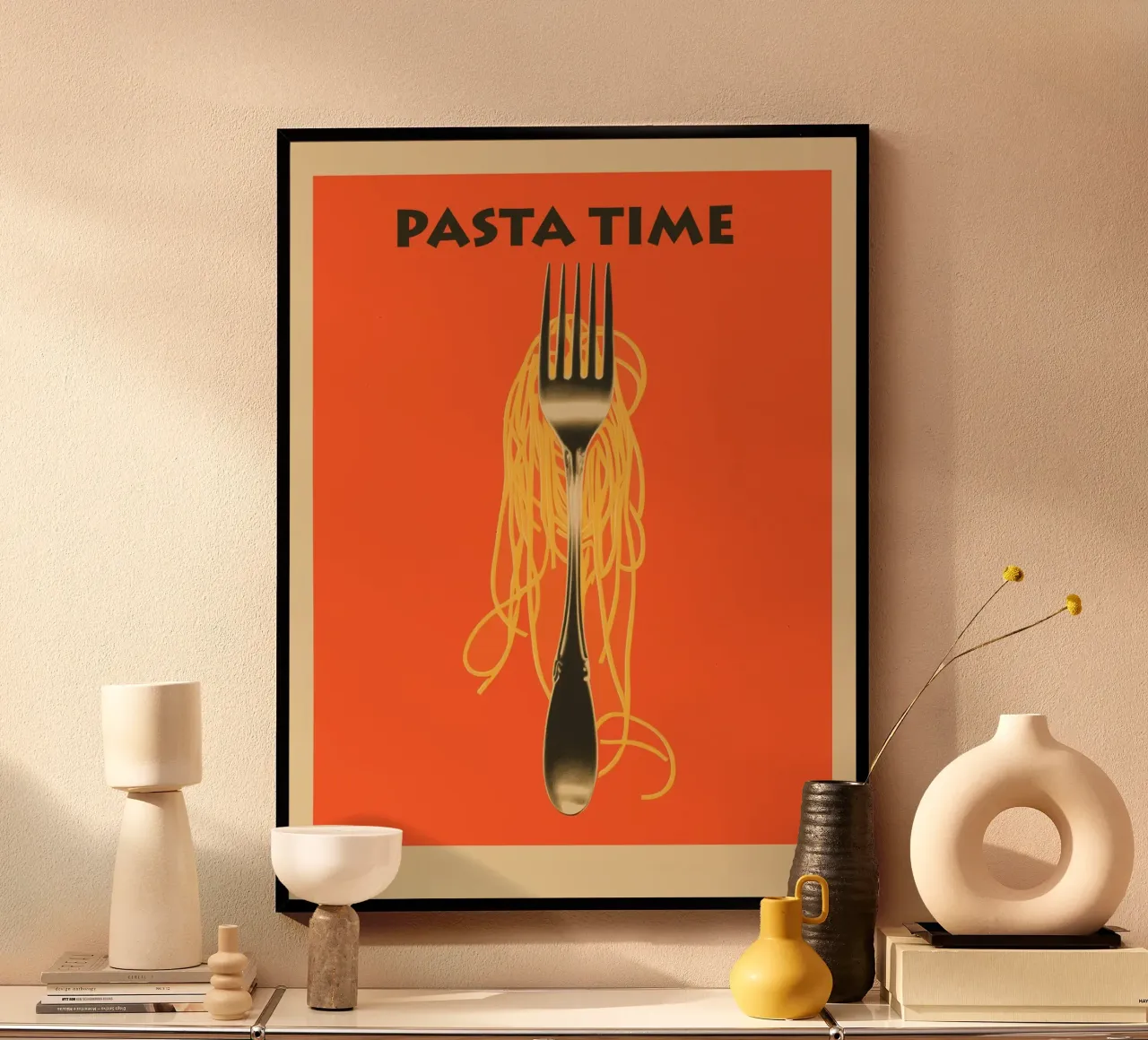 Pasta Time | L'Italia nella vostra cucina poster con telaio in legno da Autofocus