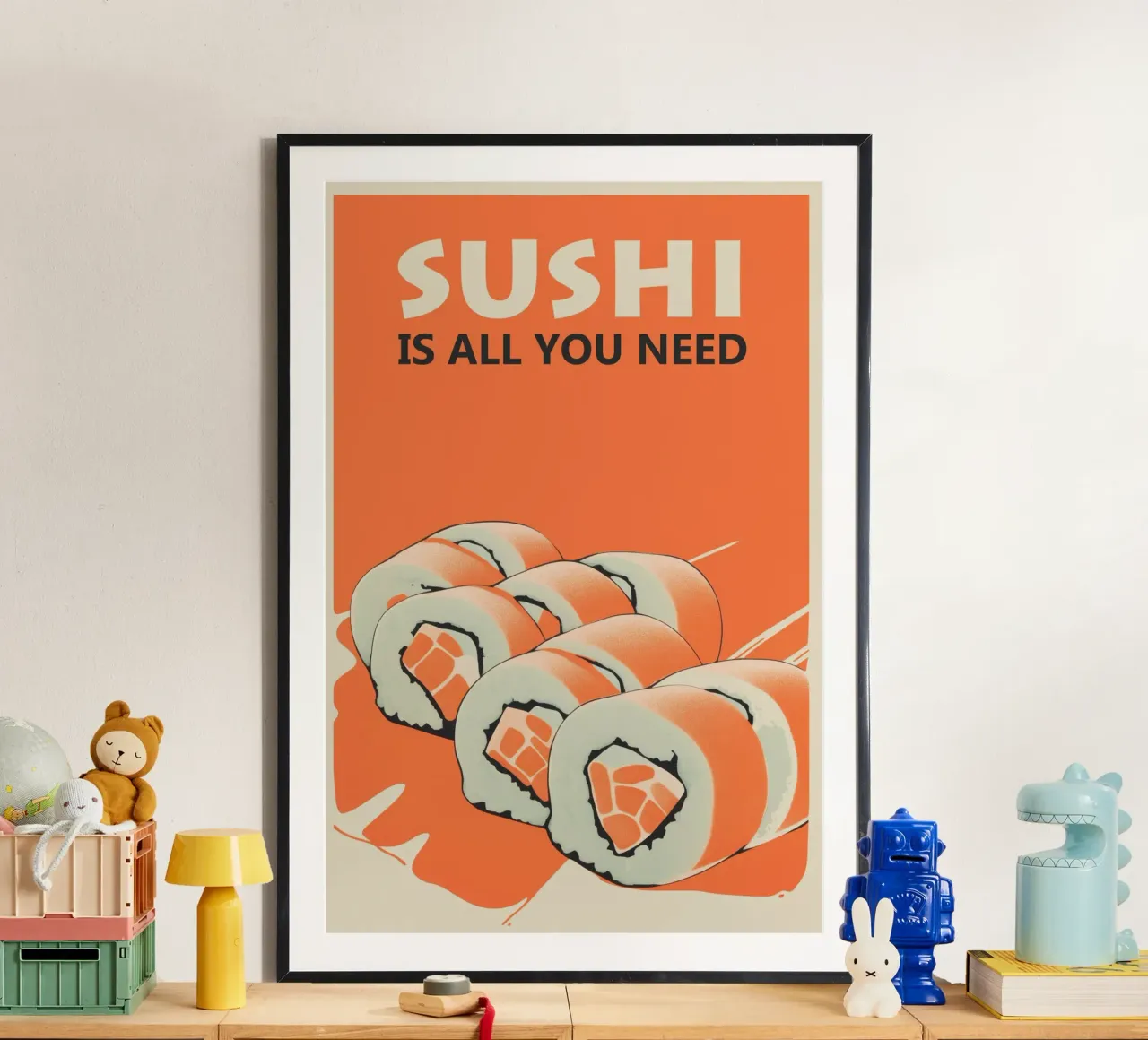 SUSHI Is All You Need | Poster da cucina per gli amanti del sushi poster con telaio in alluminio da Autofocus
