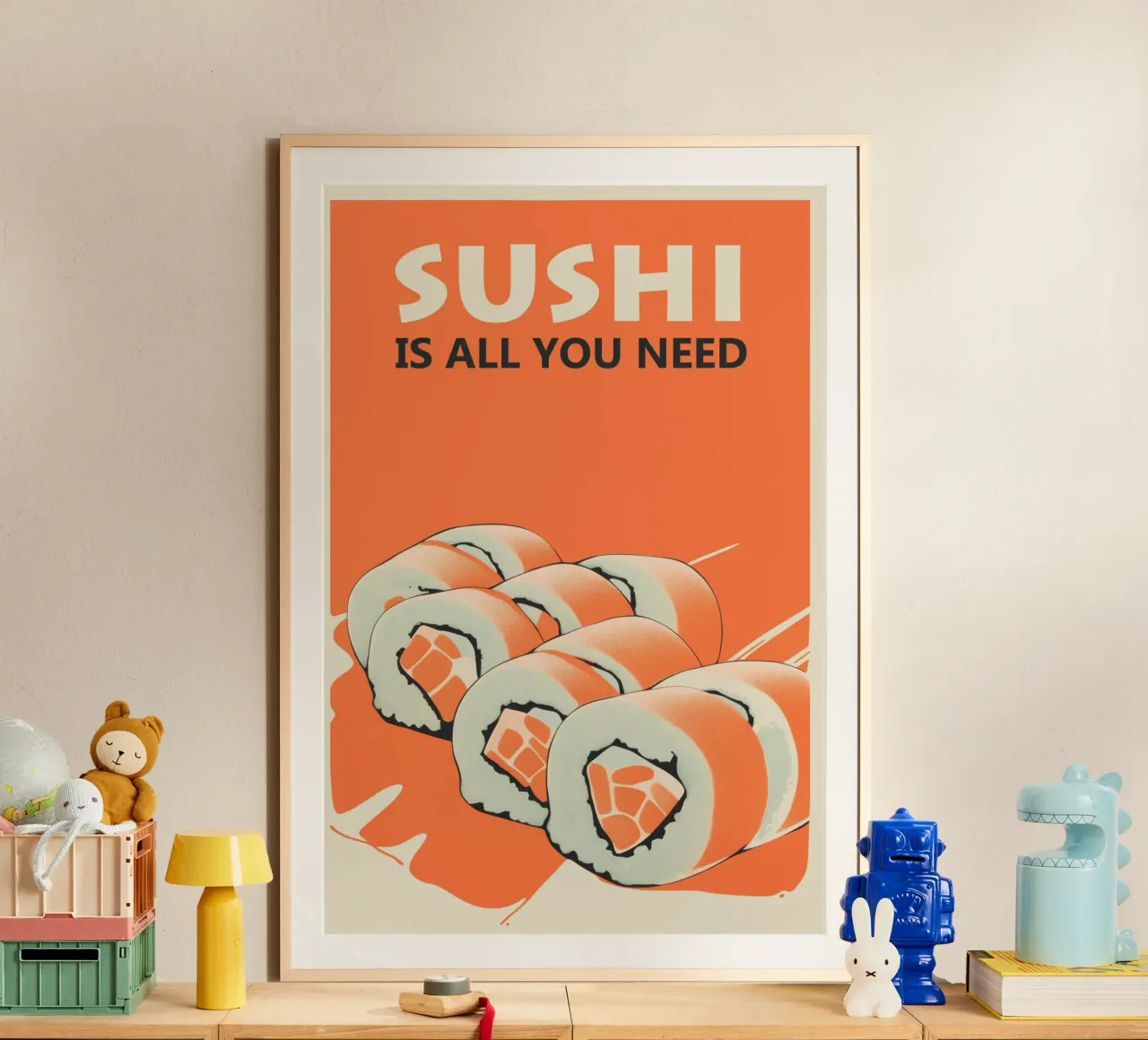 SUSHI Is All You Need | Poster da cucina per gli amanti del sushi poster con telaio in alluminio da Autofocus
