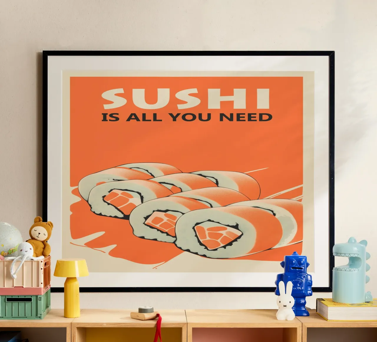 SUSHI Is All You Need | Poster da cucina per gli amanti del sushi poster con telaio in alluminio da Autofocus