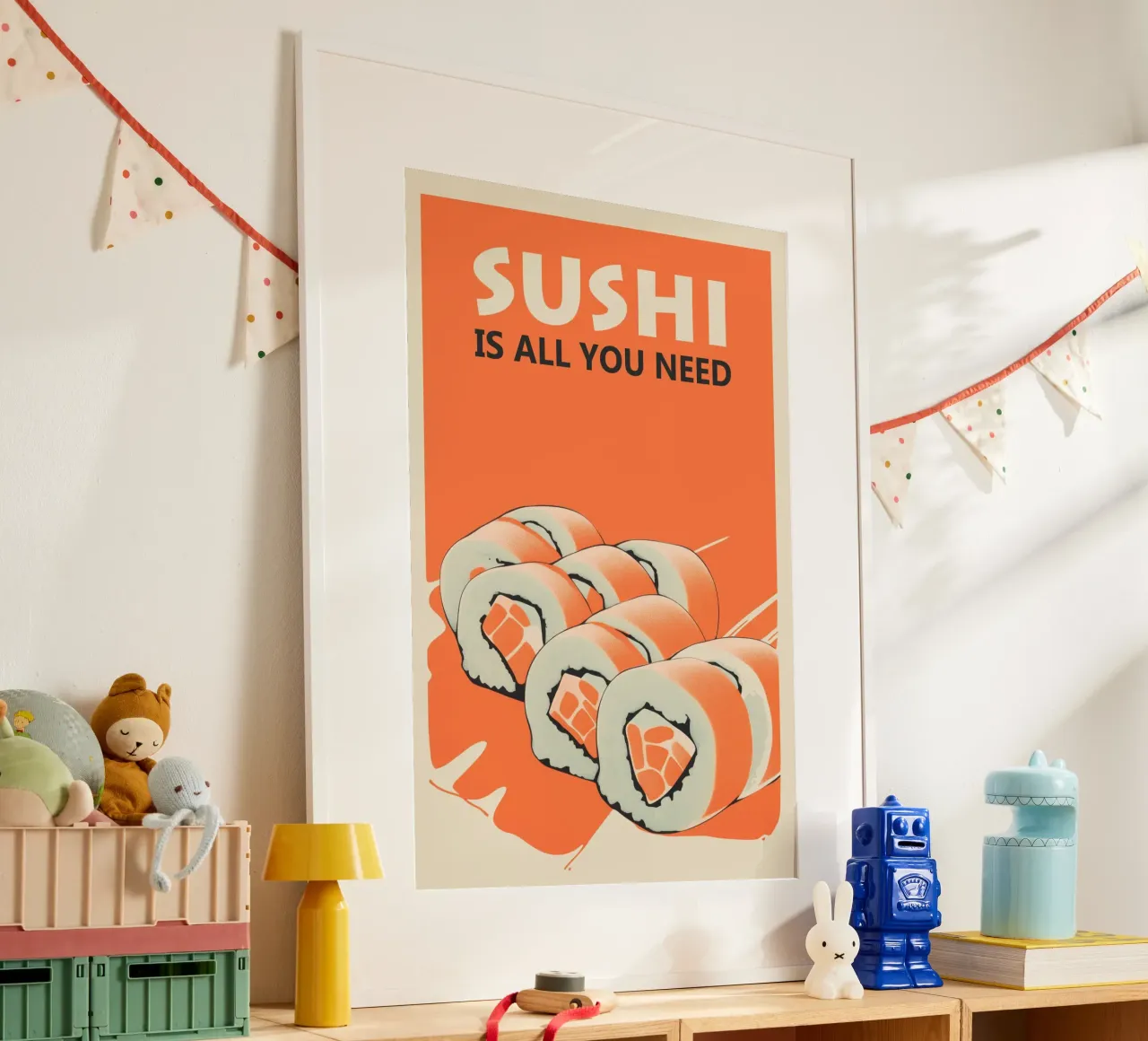 SUSHI Is All You Need | Poster da cucina per gli amanti del sushi poster con telaio in alluminio da Autofocus