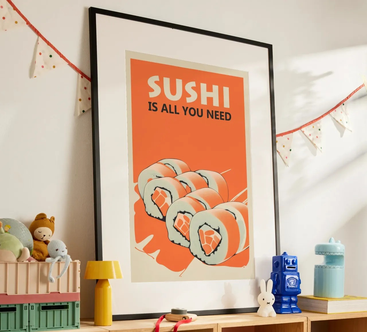 SUSHI Is All You Need | Poster da cucina per gli amanti del sushi poster con telaio in alluminio da Autofocus