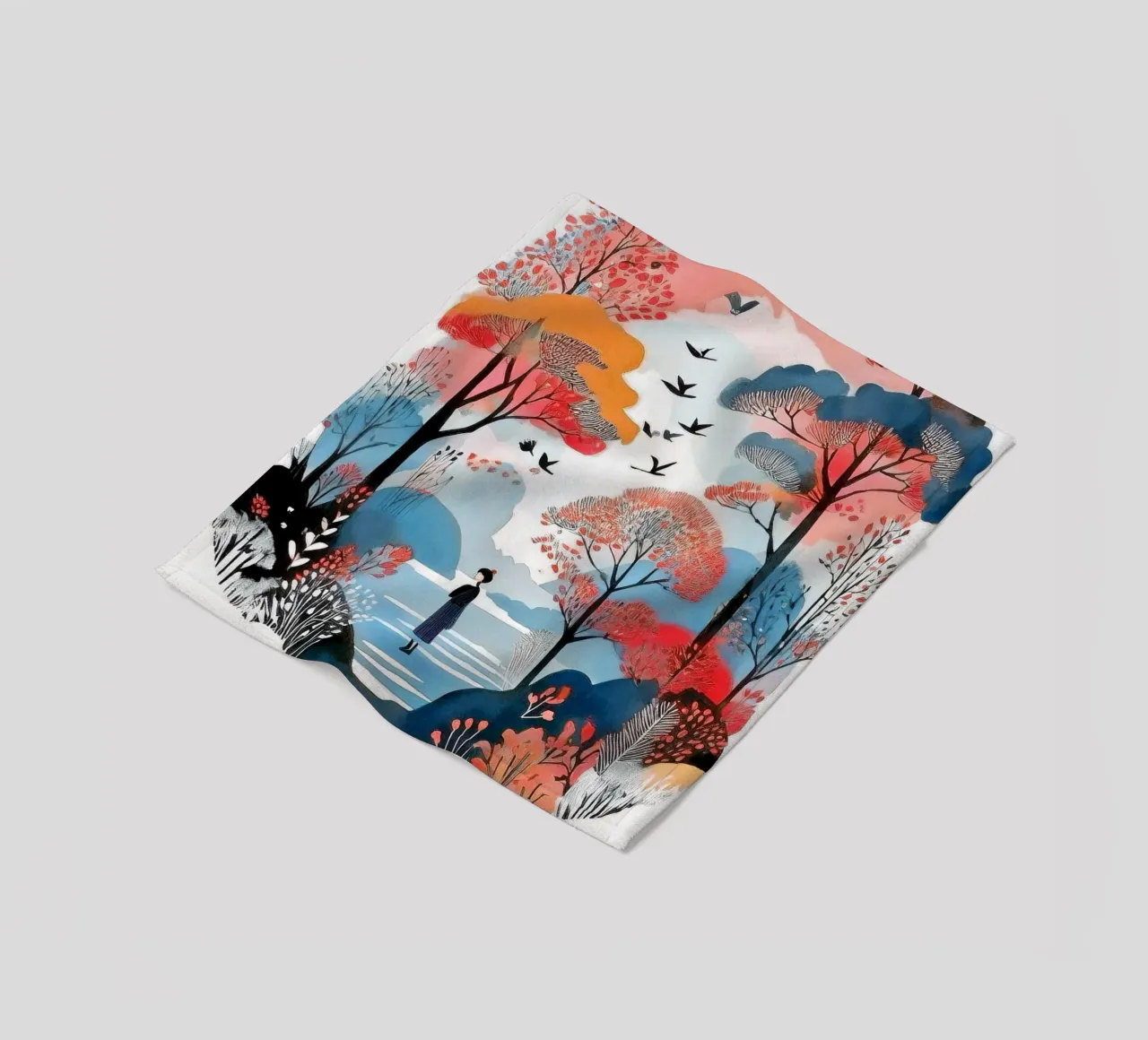 Wanderer in Crimson Hues fleece blanket by Hightown Design