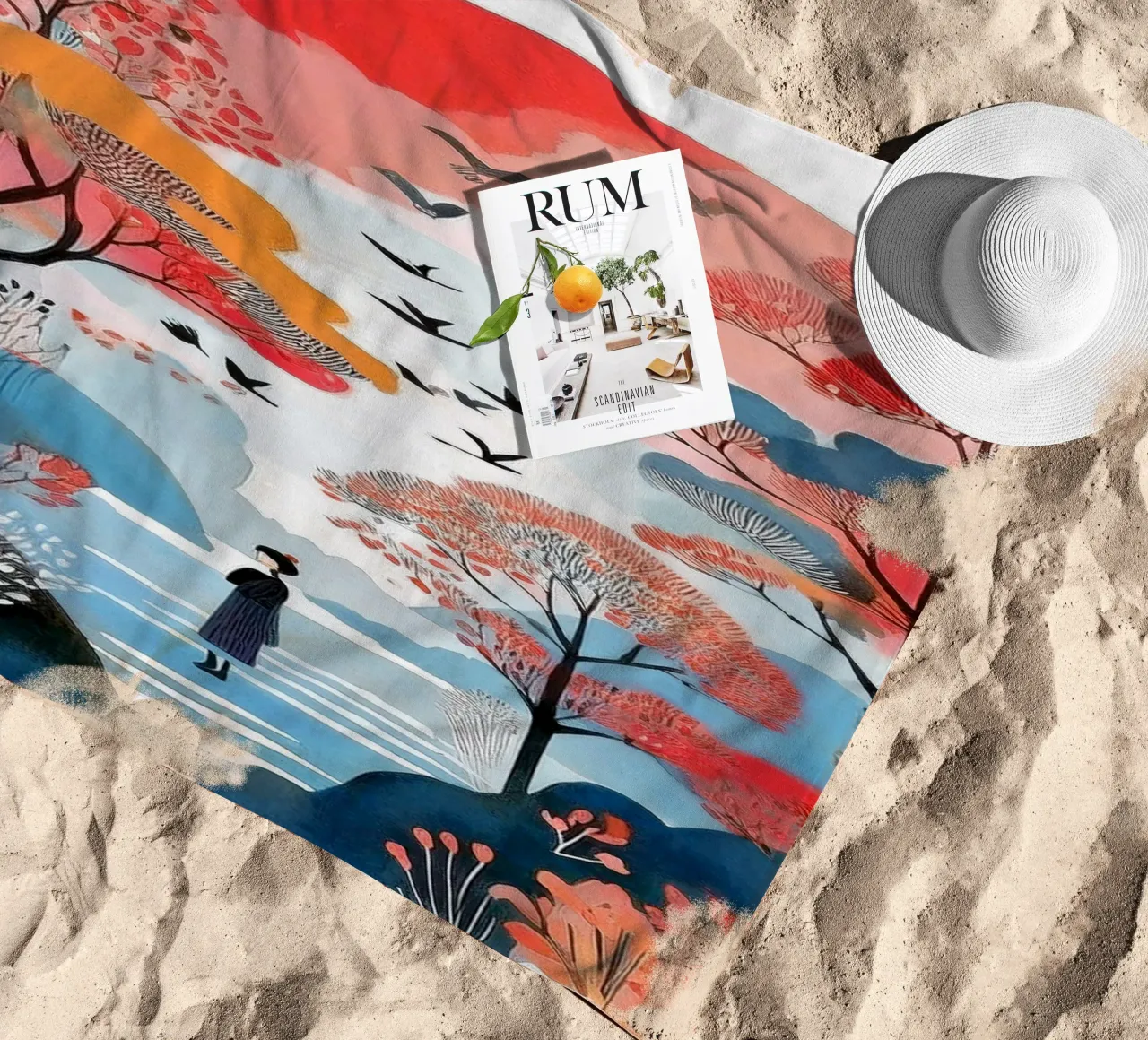 Wanderer in Crimson Hues beach towel by Hightown Design
