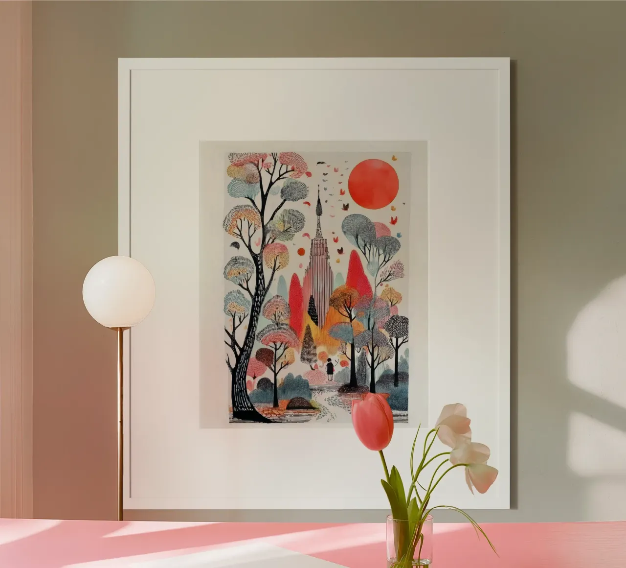 Crimson Sun poster con telaio in legno da Hightown Design