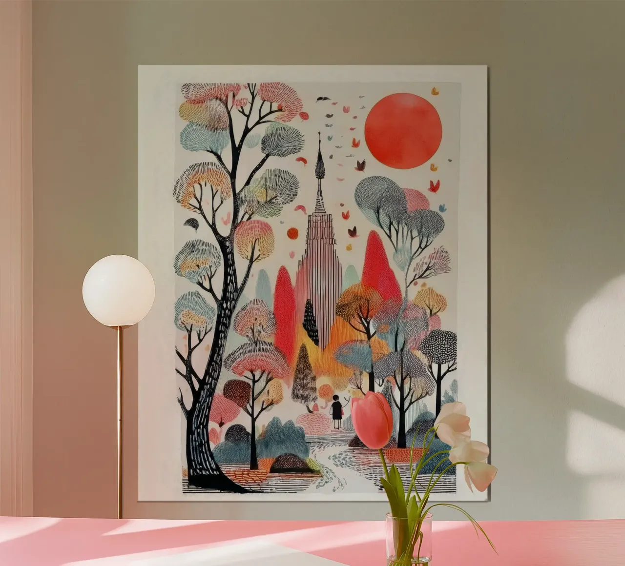 Crimson Sun poster con telaio in legno da Hightown Design