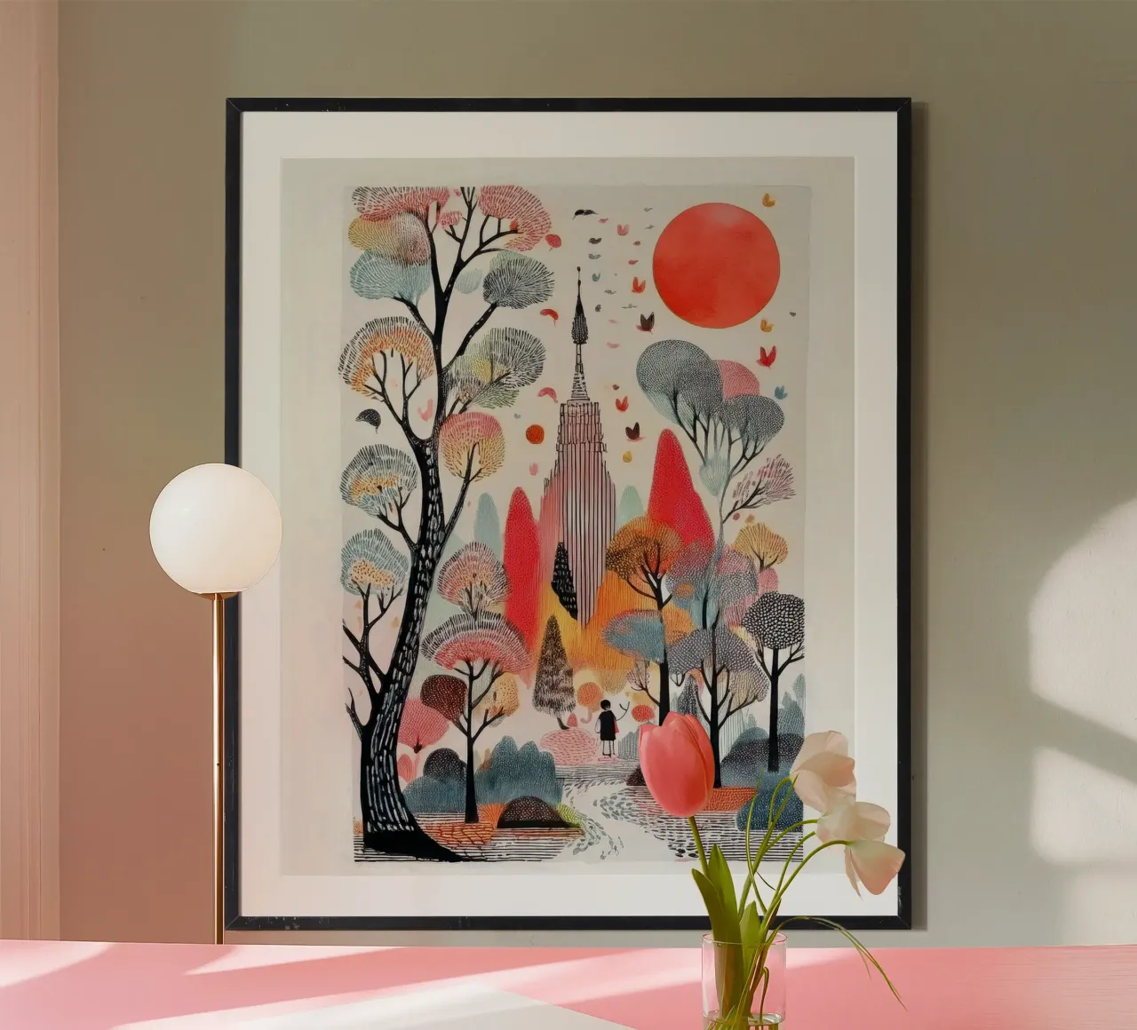 Crimson Sun poster con telaio in legno da Hightown Design