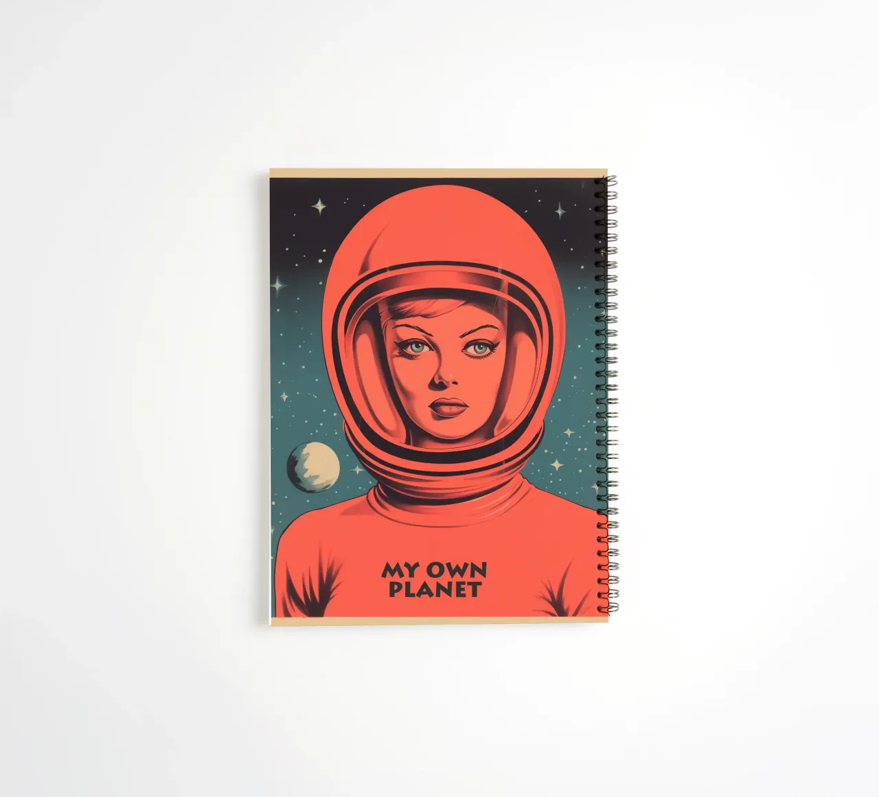 My Own Planet | Introverted portrait of a woman in a spacesuit spiral notebook by Autofocus