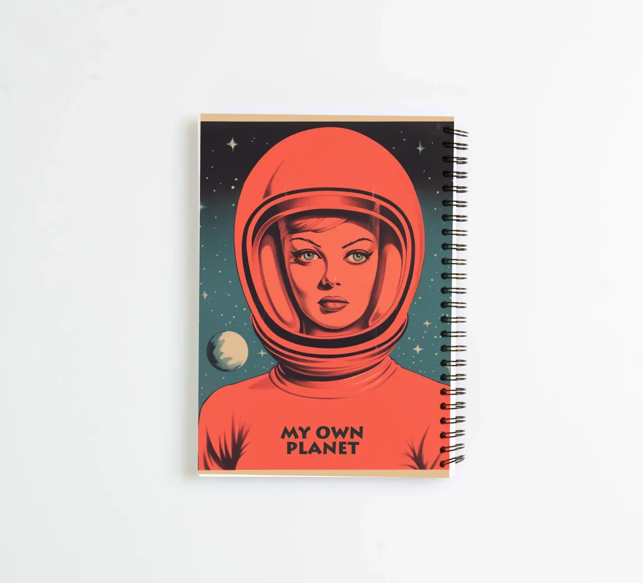 My Own Planet | Introverted portrait of a woman in a spacesuit spiral notebook by Autofocus