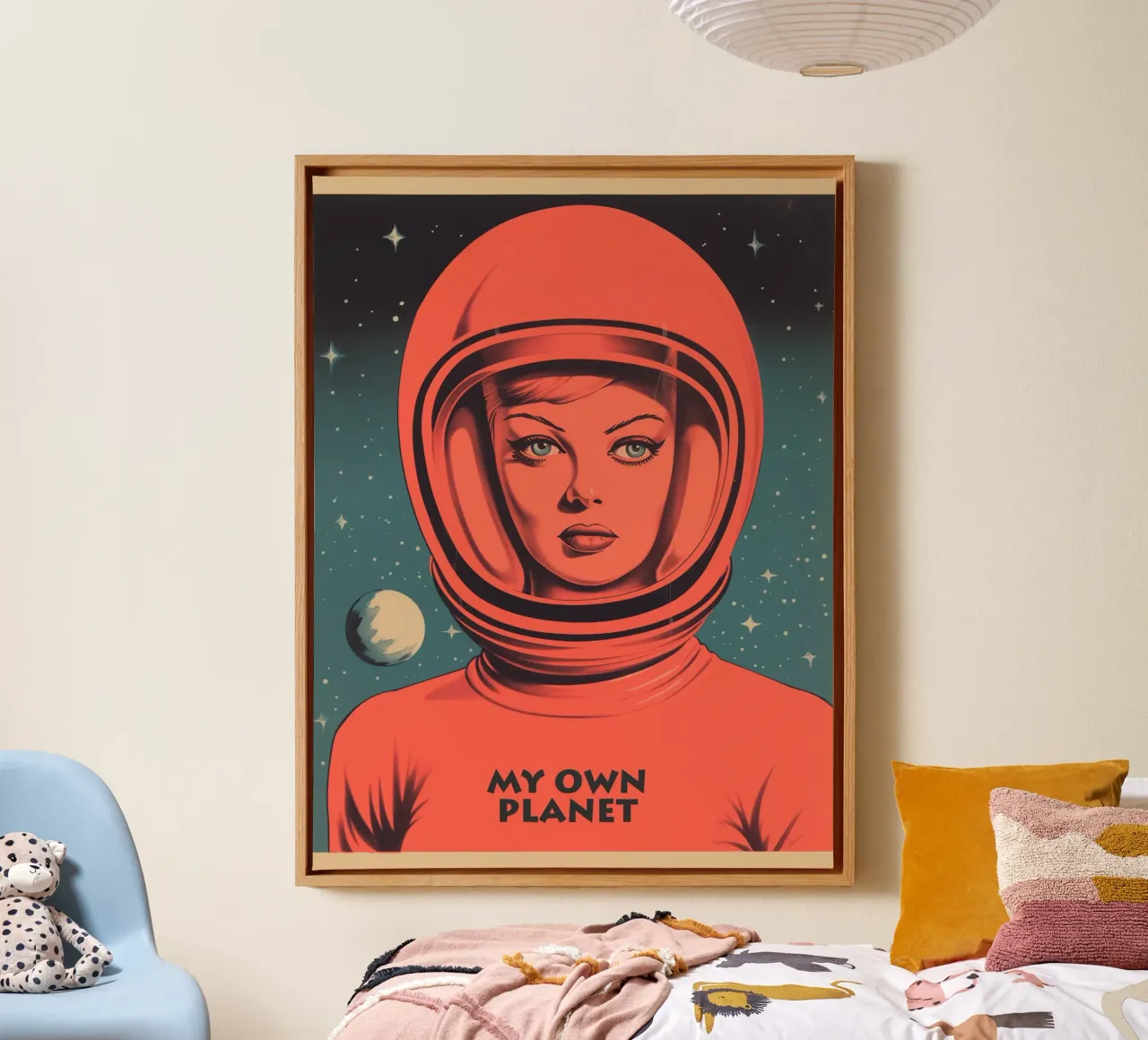 My Own Planet | Retrato introvertido de una mujer con traje espacial lienzo de Autofocus