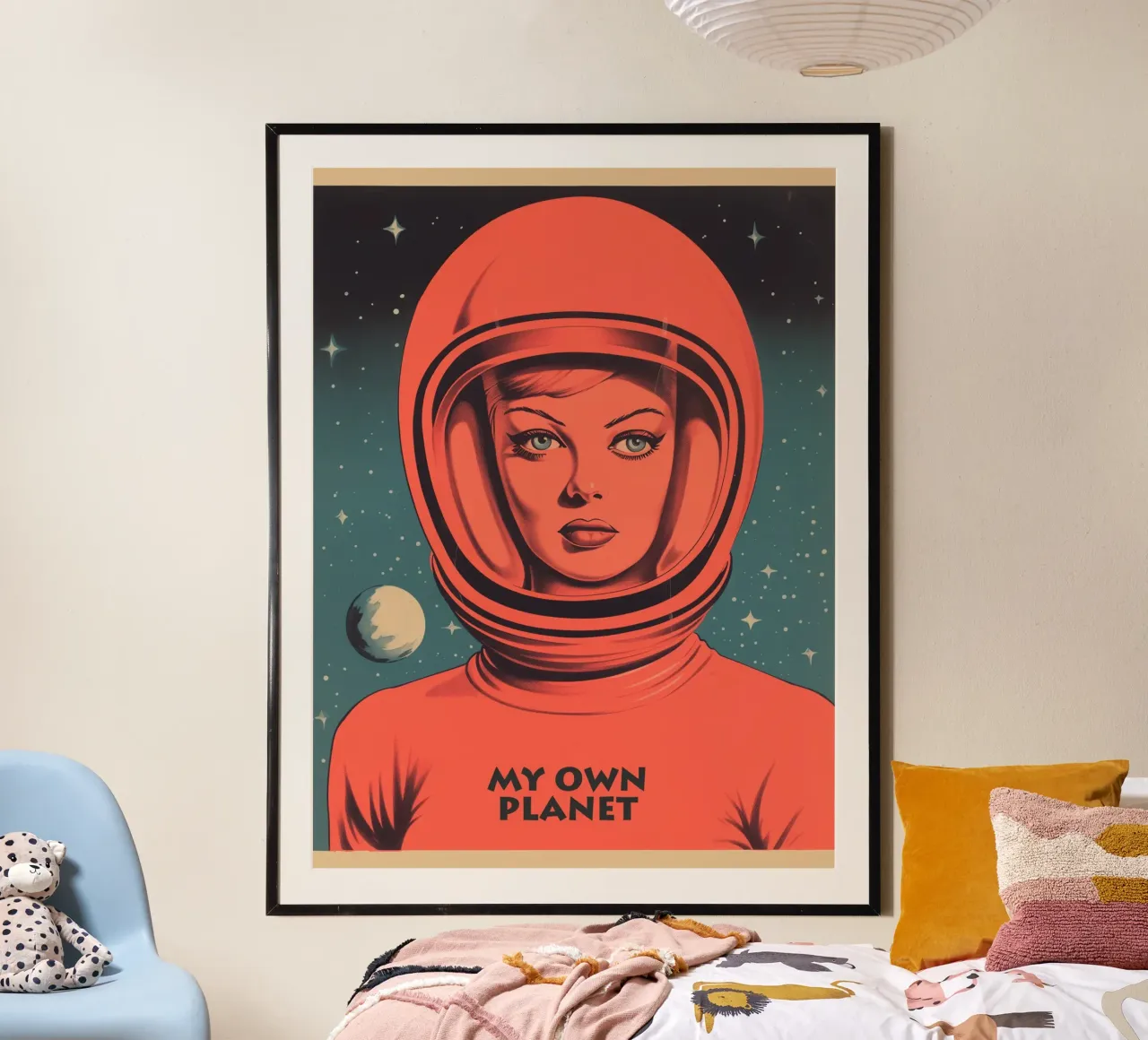 My Own Planet | Introvert portret van een vrouw in een ruimtepak hahnemühle van Autofocus