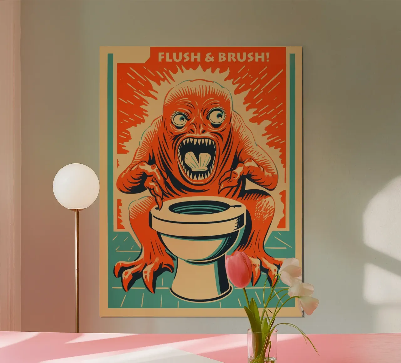 Sciacquone e spazzolone | Istruzioni per l'uso della toilette per ospiti poster da Autofocus