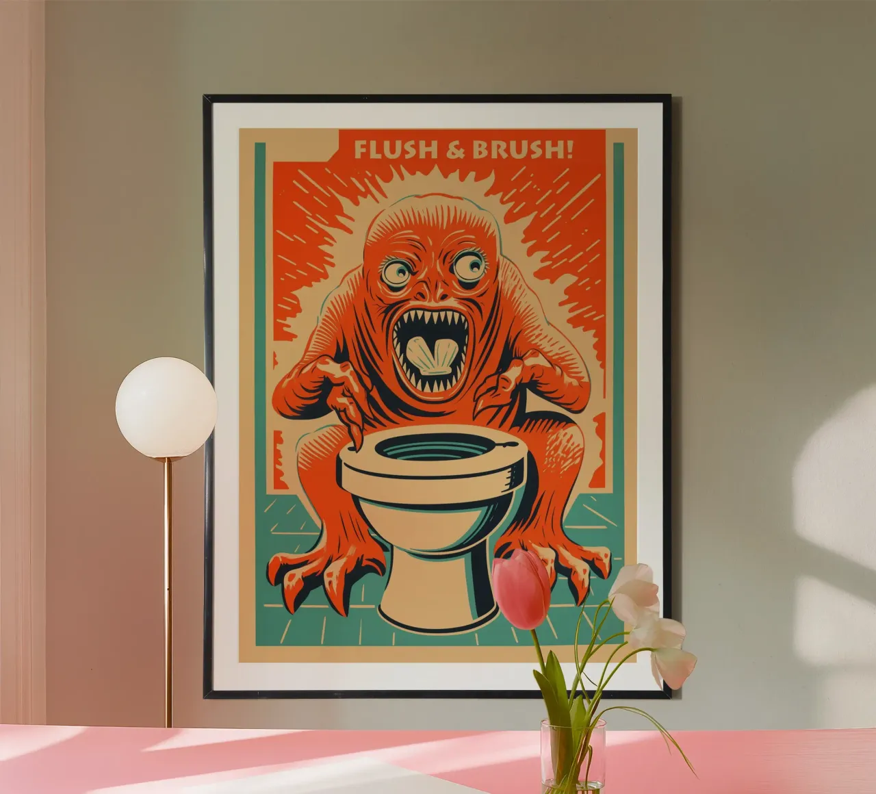 Sciacquone e spazzolone | Istruzioni per l'uso della toilette per ospiti poster da Autofocus